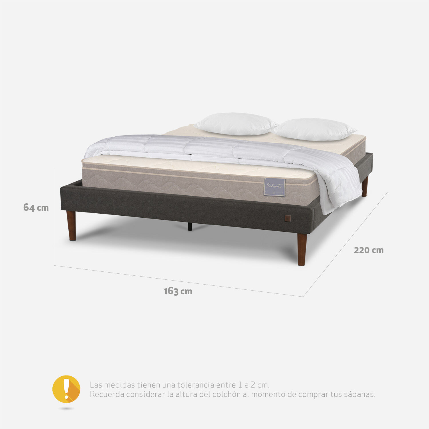 Cama Europea Curve 2 Plazas Rilassati + Almohadas + Plum&oacute;n