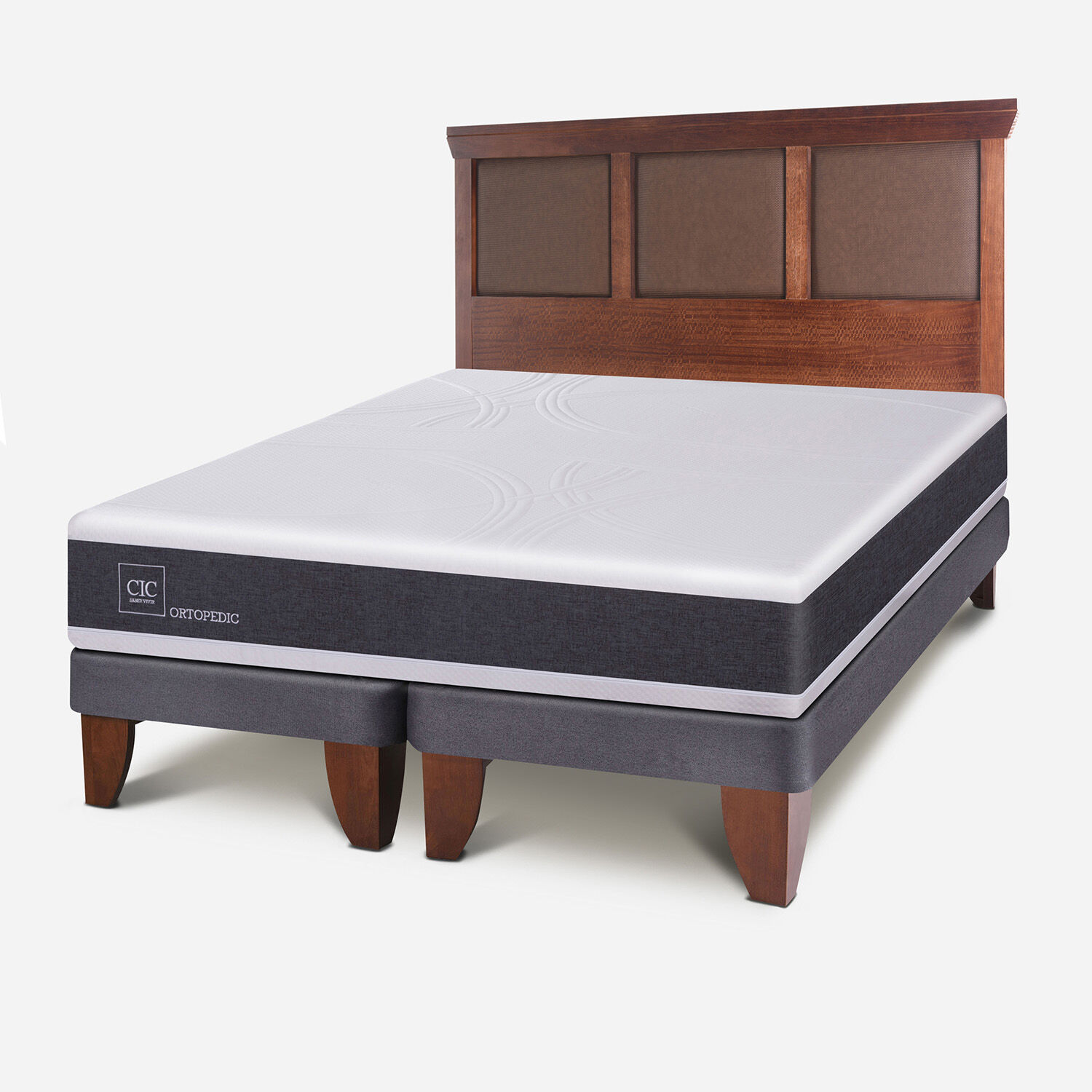 Cama Europea 2 Plazas Base Dividida Ortopedic + Respaldo Torino Caramel