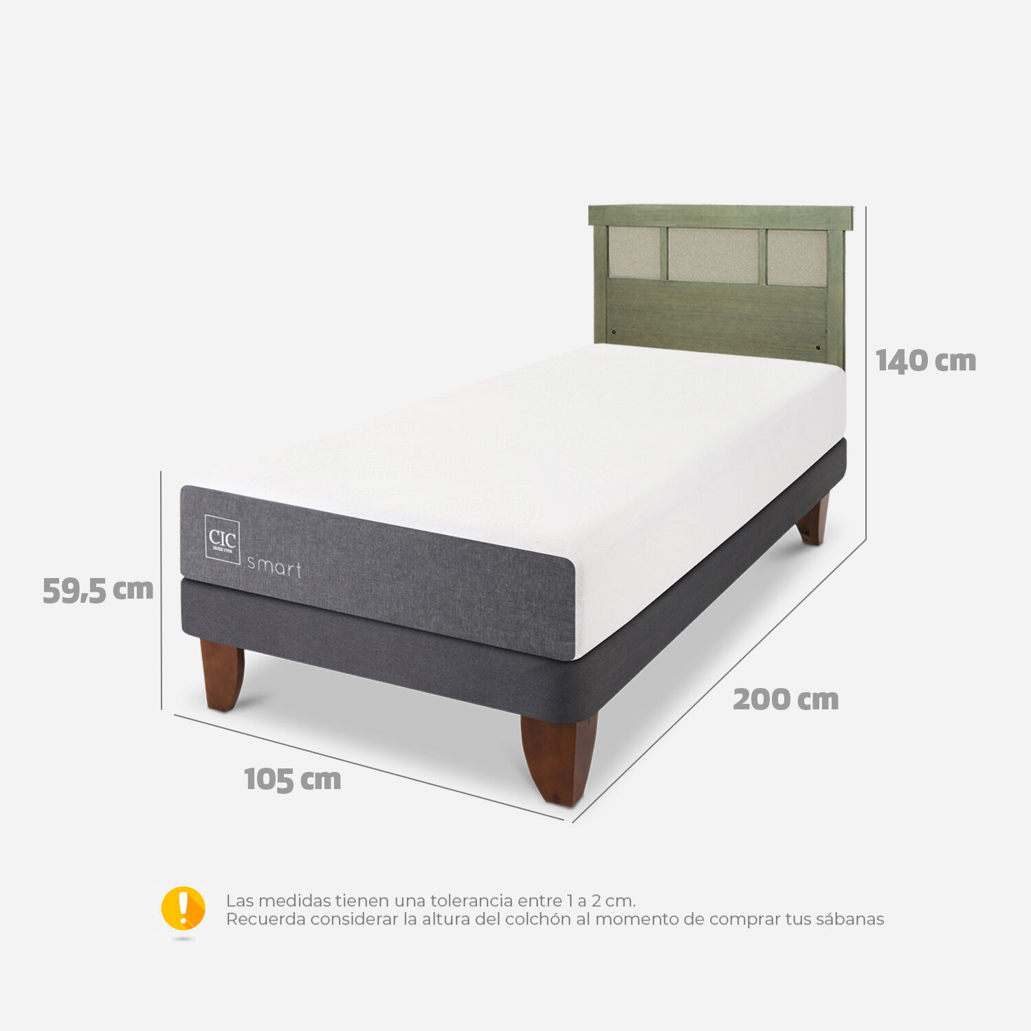 Cama Europea 1,5 Plazas Smart + Respaldo Dublín Olivo