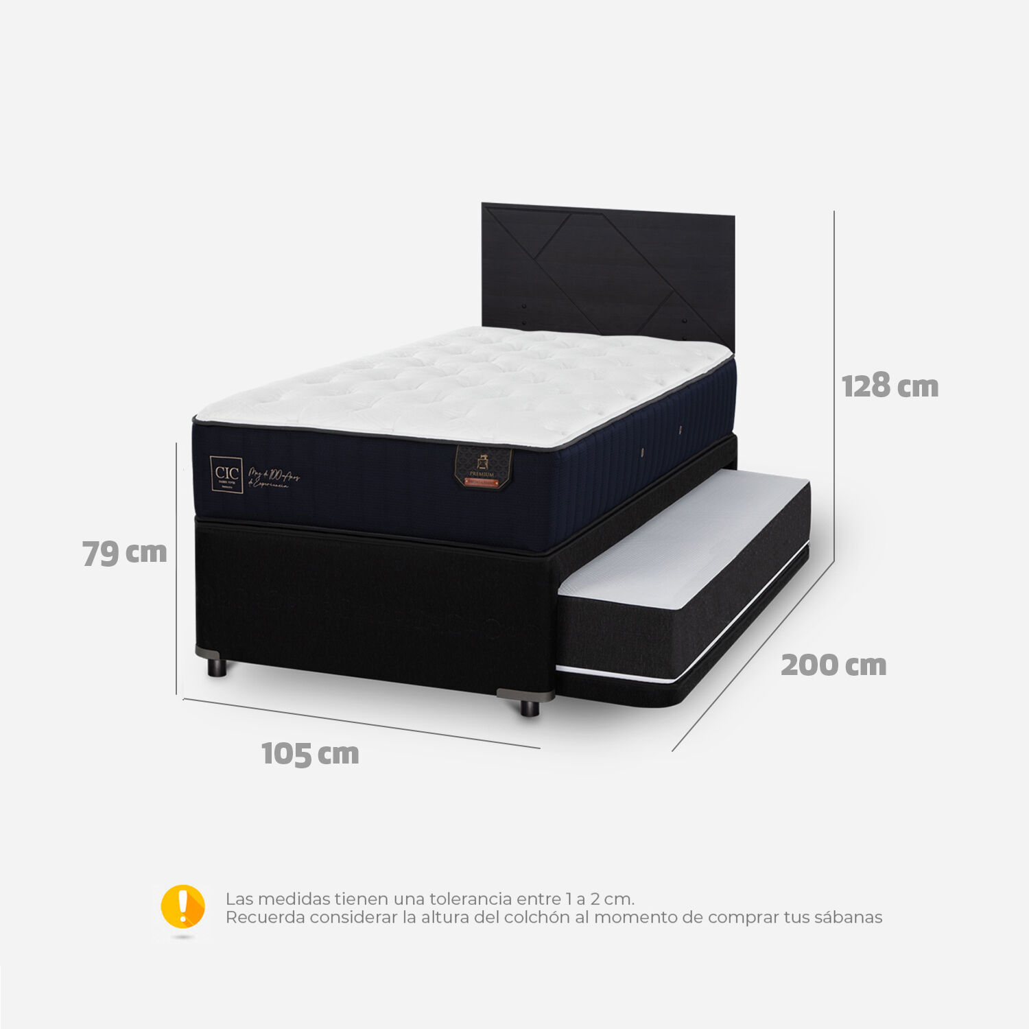 Cama Nido Div&aacute;n Premium + Respaldo Villarrica Negro