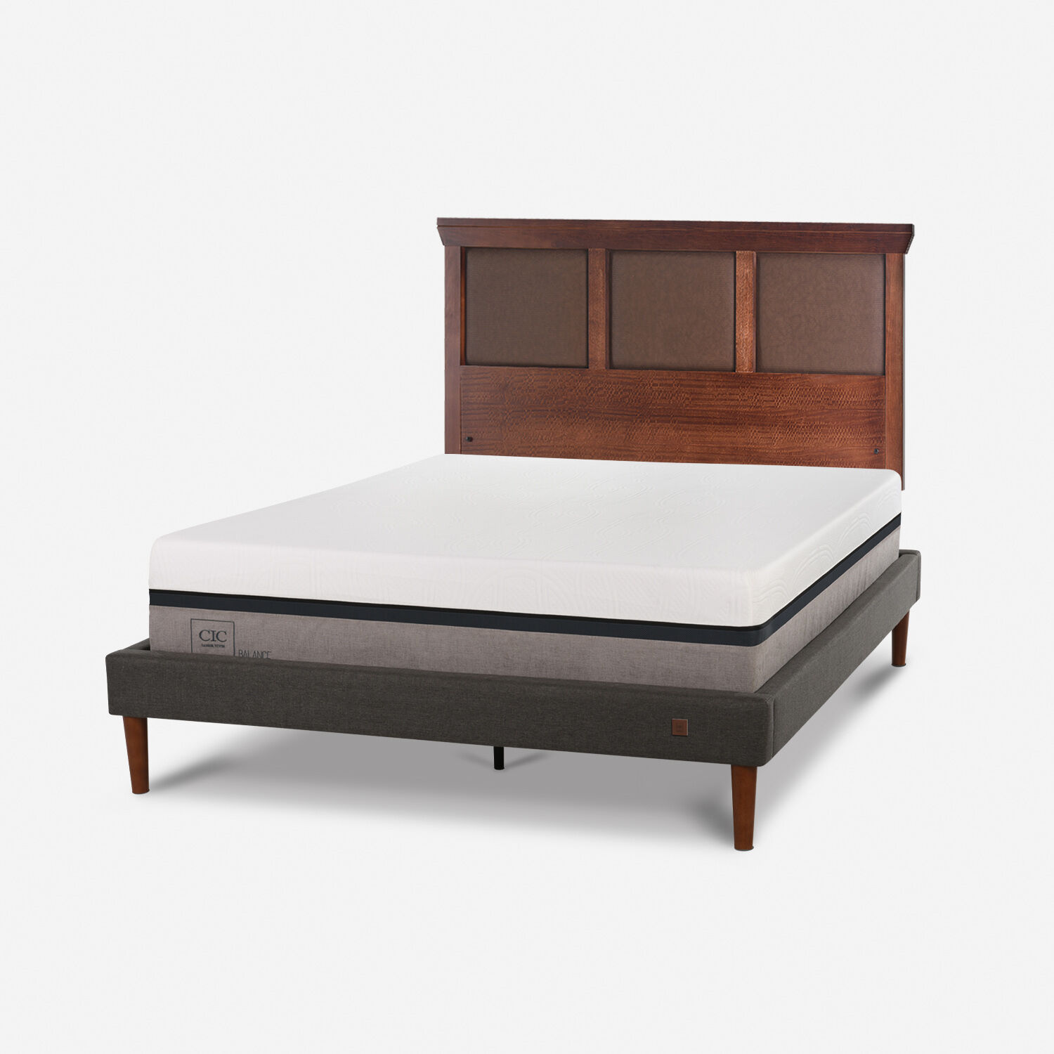 Cama Europea Curve 2 Plazas Balance + Respaldo Torino Caramel