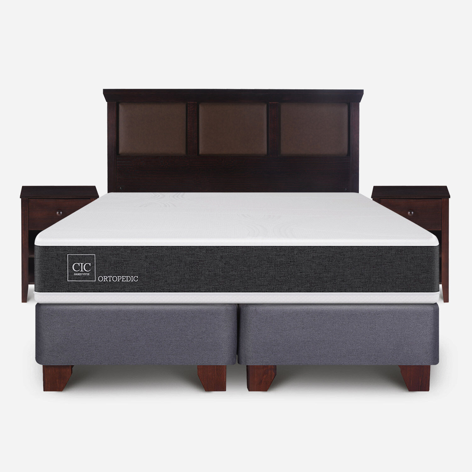 Box Spring 2 Plazas Ortopedic Base Dividida + Set Torino Chocolate