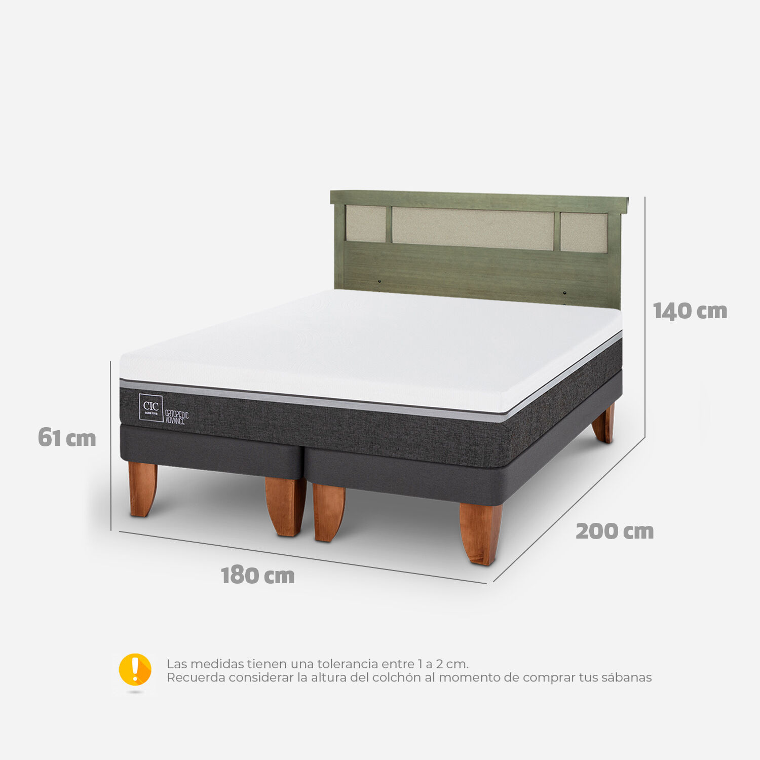 Cama Europea King Ortopedic Advance + Respaldo Dubl&iacute;n Olivo