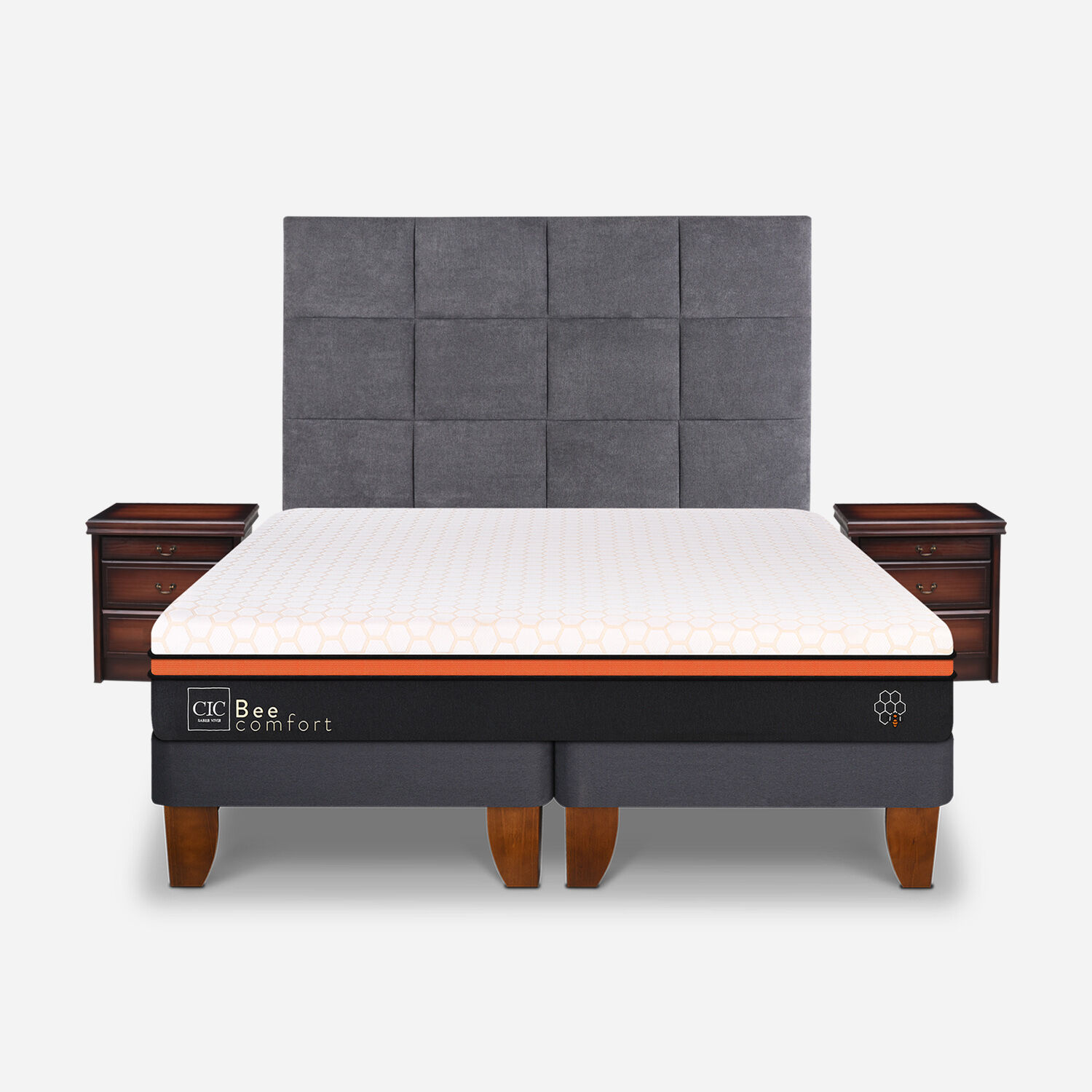 Cama Europea 2 Plazas Bee Comfort Base Dividida + Set T&aacute;mesis