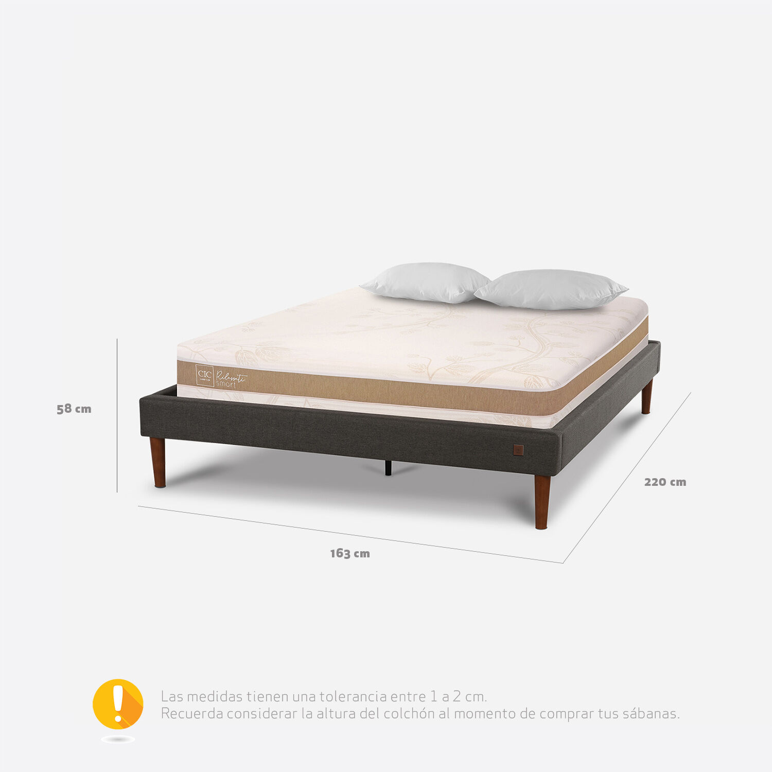 Cama Europea Curve 2 Plazas Rilassati Infinity + Almohadas