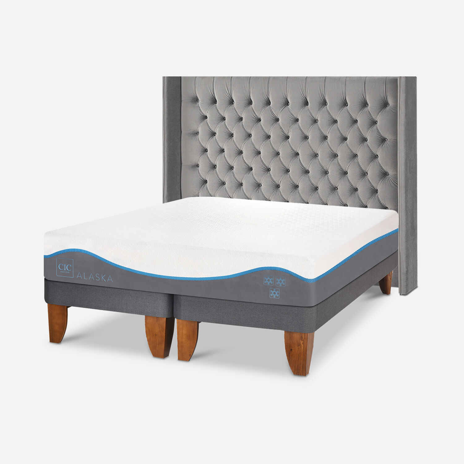Cama Europea 2 Plazas Alaska Base Dividida + Respaldo Sesia