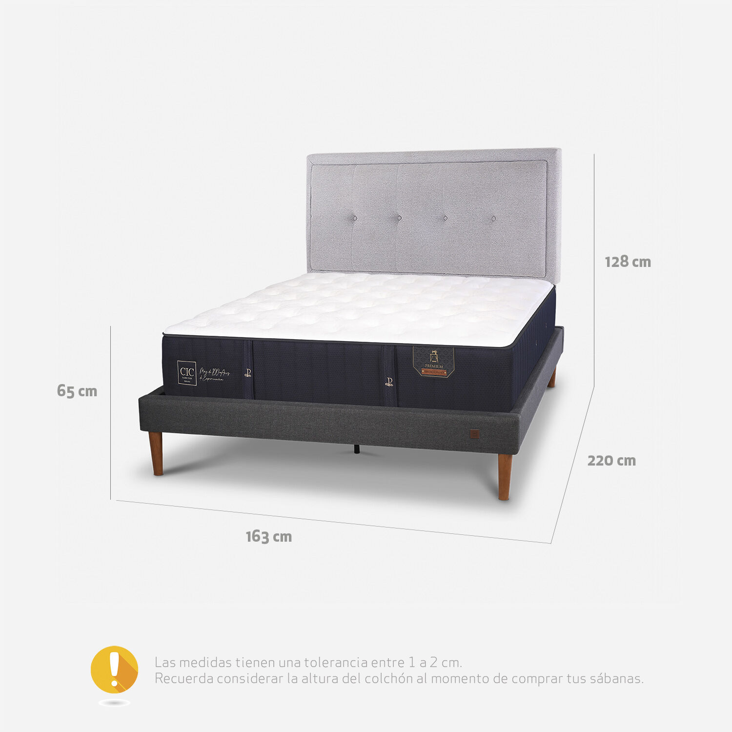 Cama Europea Curve 2 Plazas Premium + Respaldo Ganges