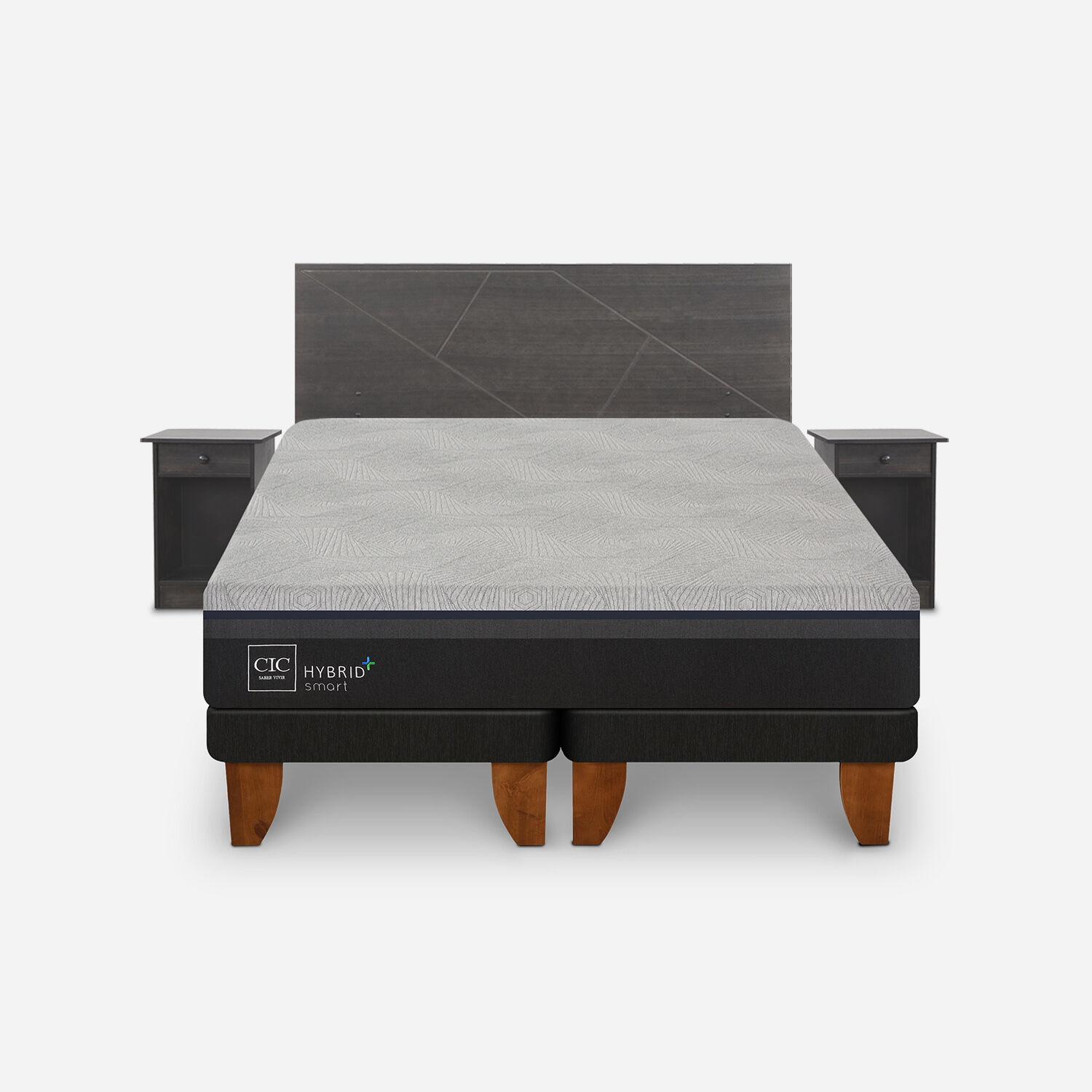 Cama Europea King Hybrid Plus + Set Villarrica Gris