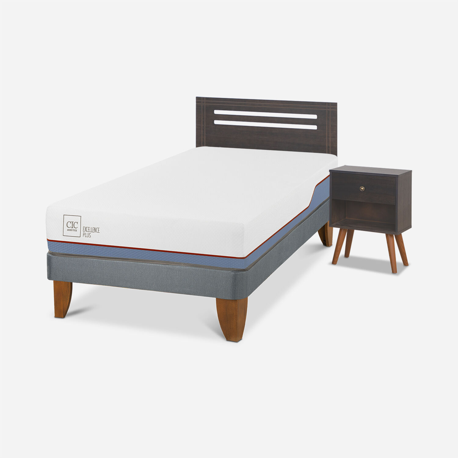 Cama Europea 1,5 Plazas Excellence Plus Set Múnich Gris