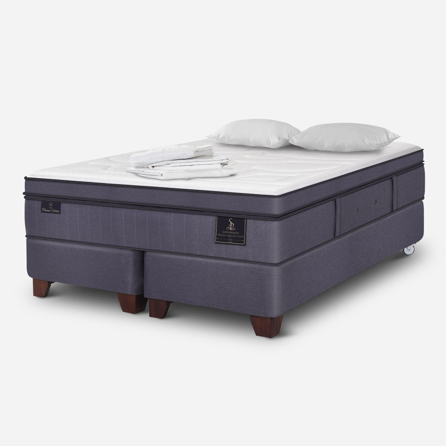 Box Spring King Super Premium + S&aacute;banas + Almohadas
