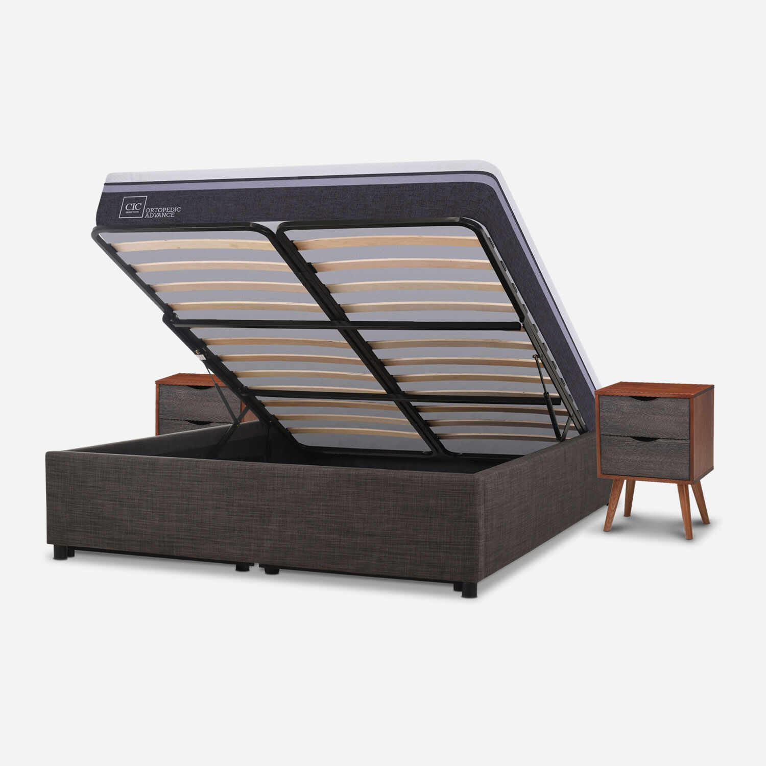 Cama Space Box 2 Plazas Ortopedic Advance + Velador N&iacute;ger