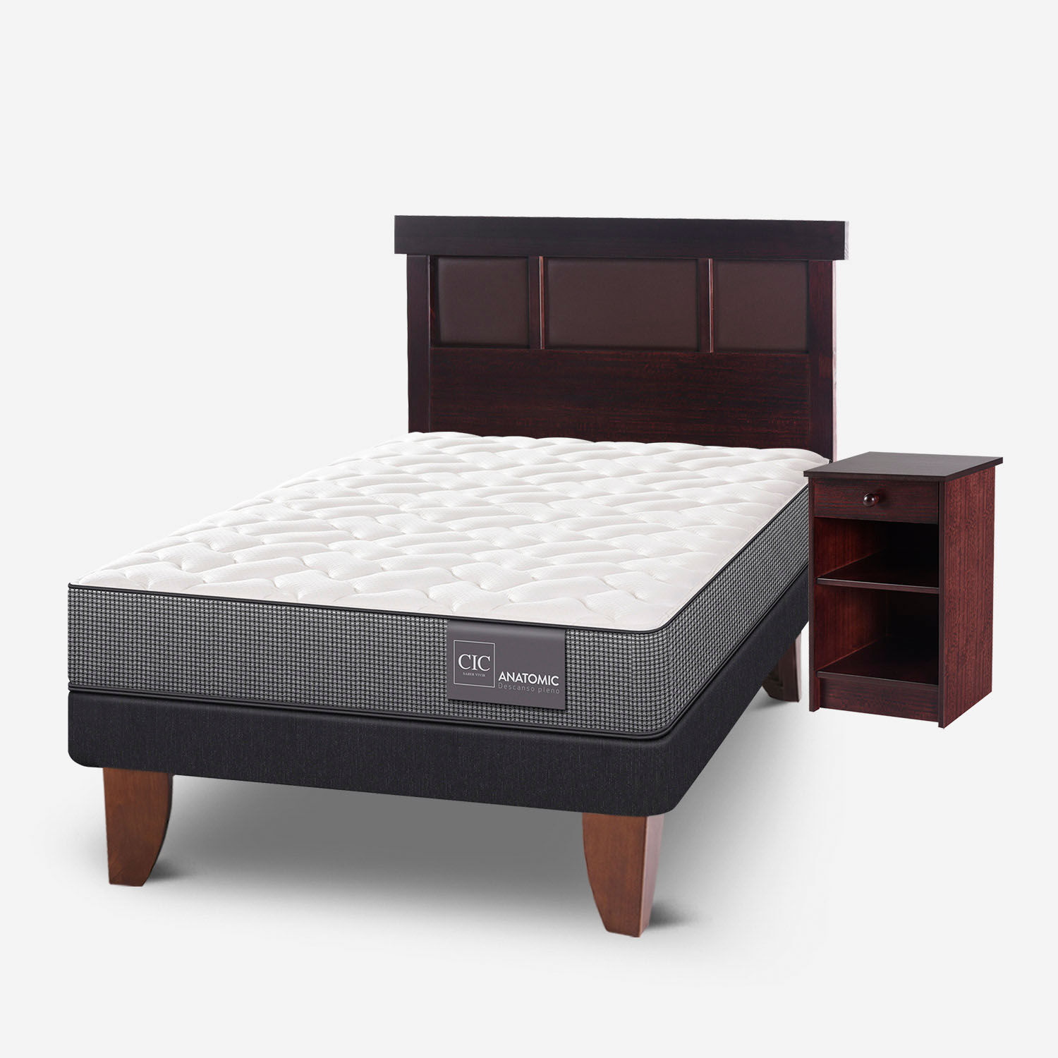 Cama Europea 1,5 Plazas Anatomic + Set Dubl&iacute;n Chocolate