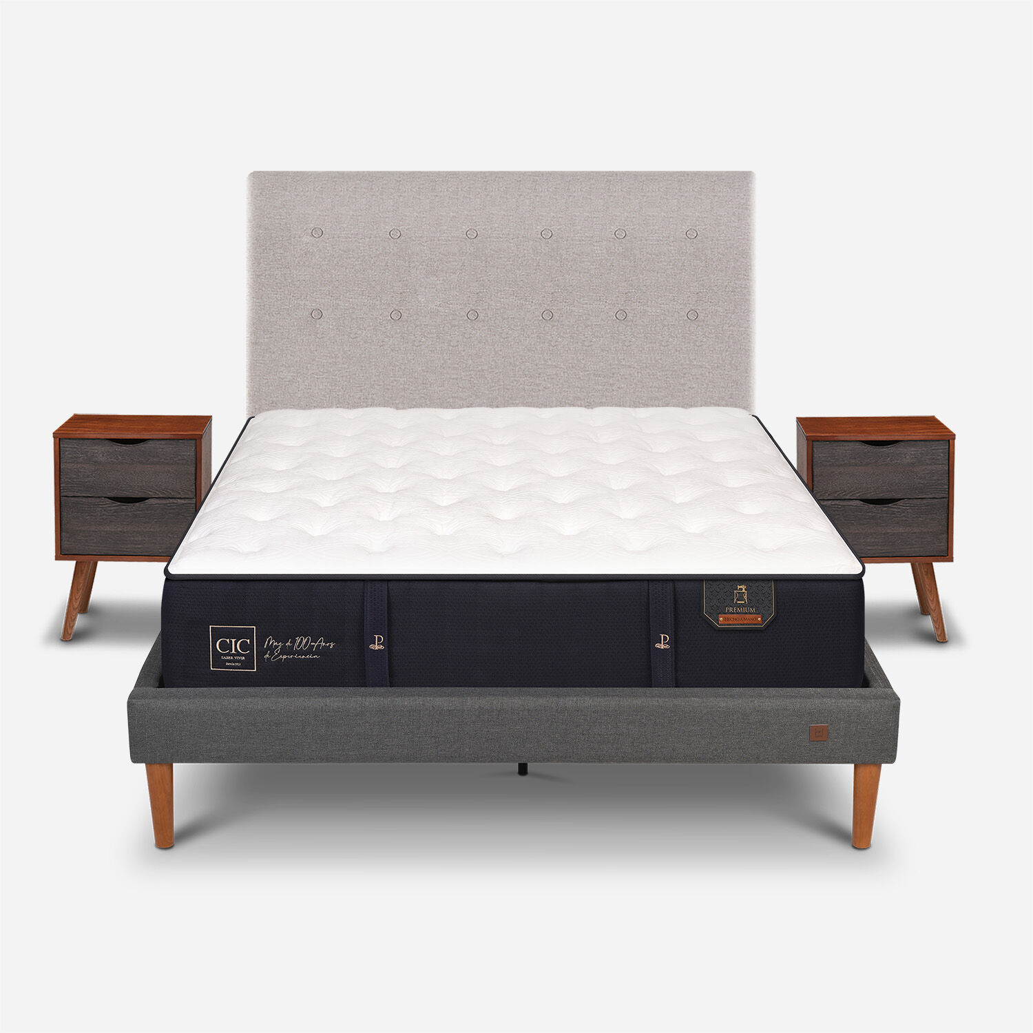 Cama Europea Curve 2 Plazas Premium + Set Tigris