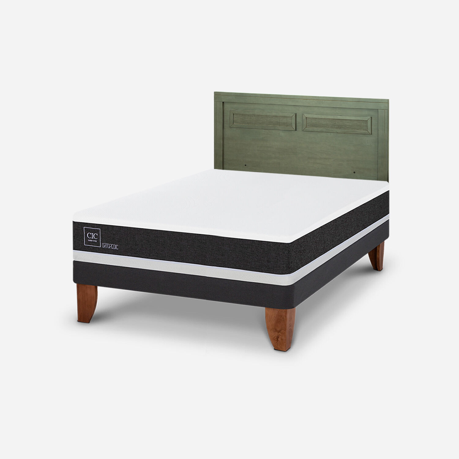 Cama Europea 2 Plazas Ortopedic Base Normal + Respaldo Milán Olivo