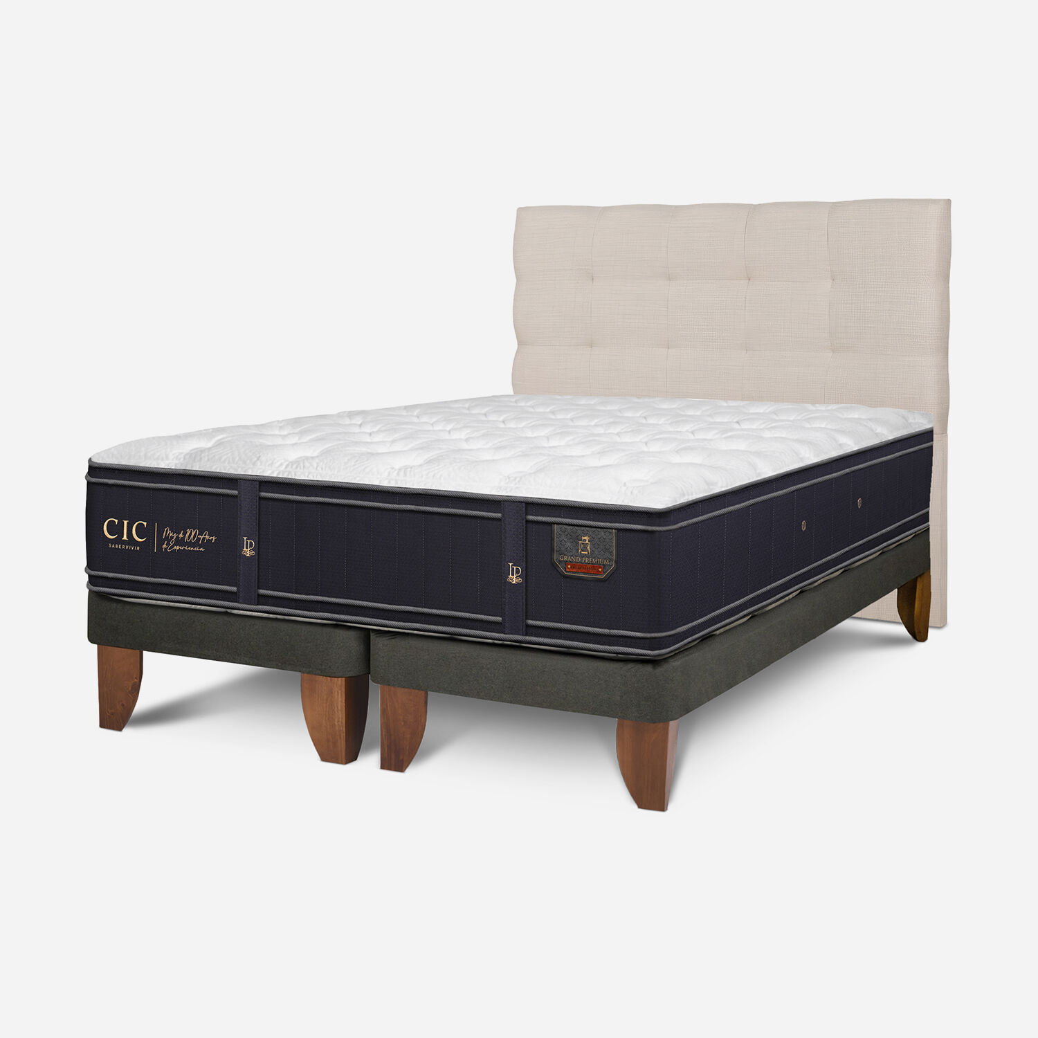 Cama Europea 2 Plazas Grand Premium Base Dividida + Respaldo Ebro