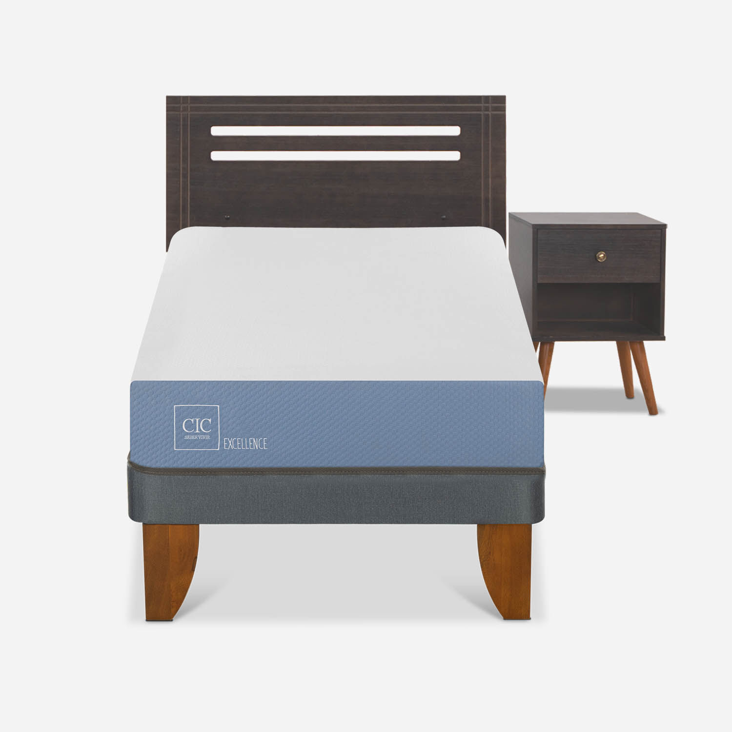 Cama Europea 1 Plaza Excellence + Set M&uacute;nich Gris