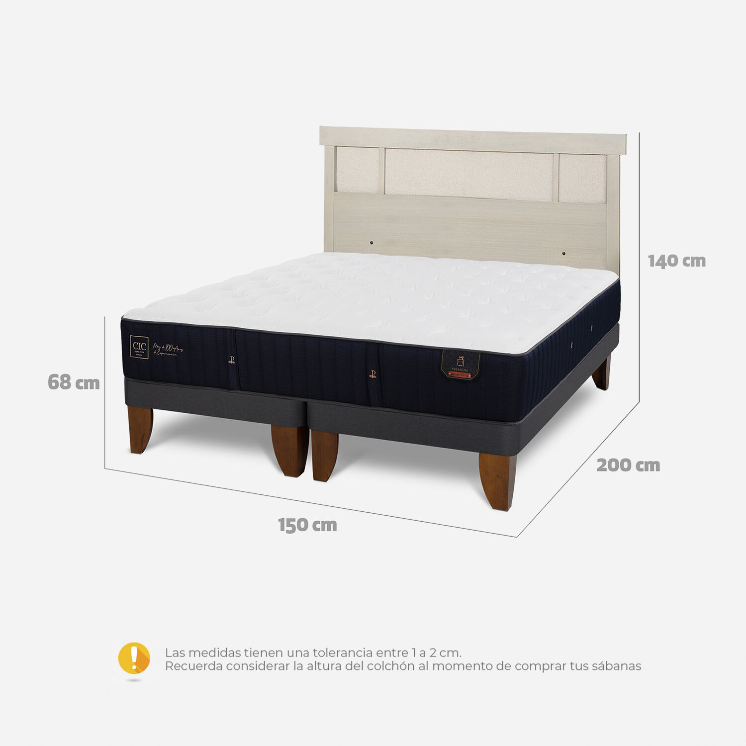 Cama Europea 2 Plazas Premium Base Dividida + Respaldo Dubl&iacute;n Alpino