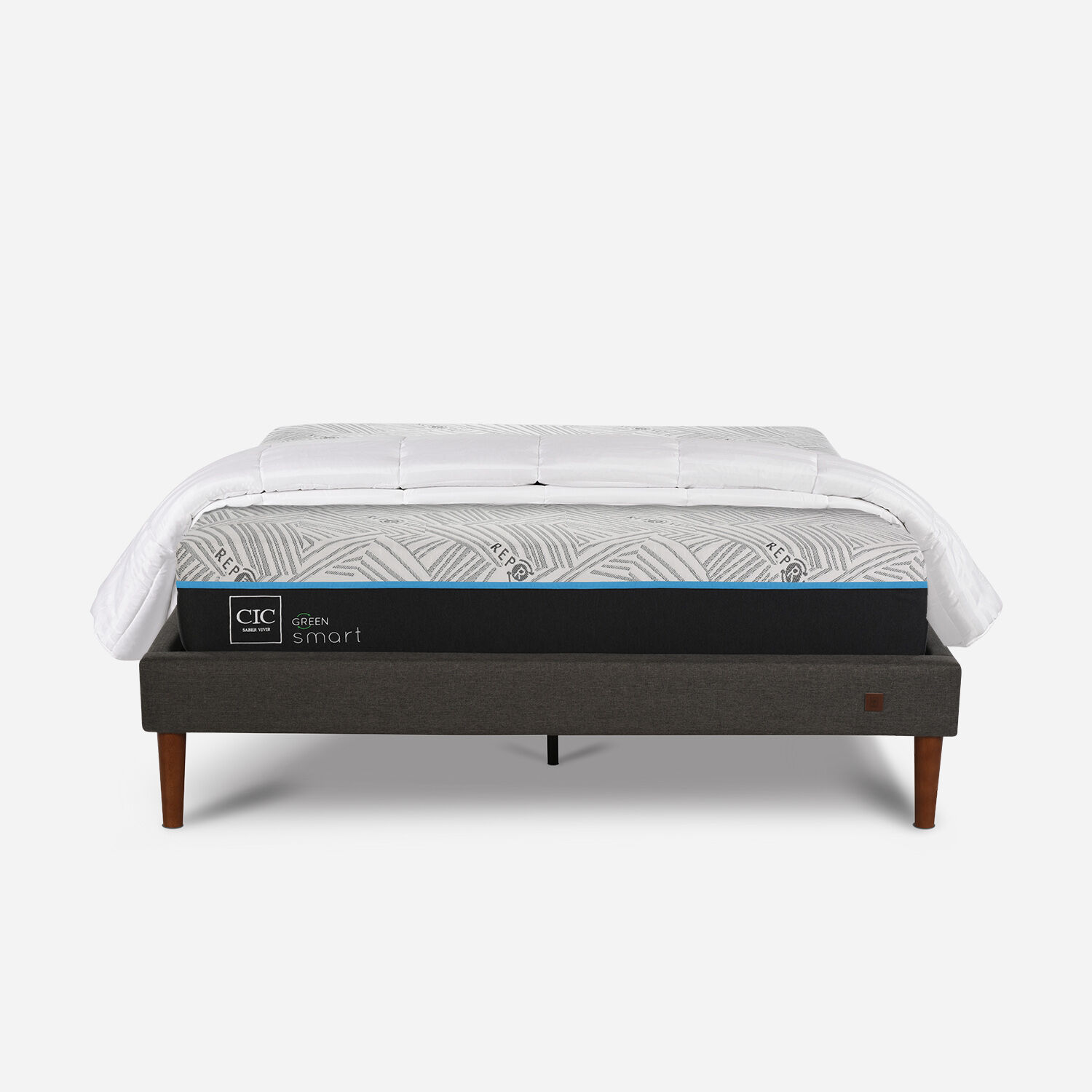 Cama Europea Curve 2 Plazas Smart Green + Almohadas + Plumón