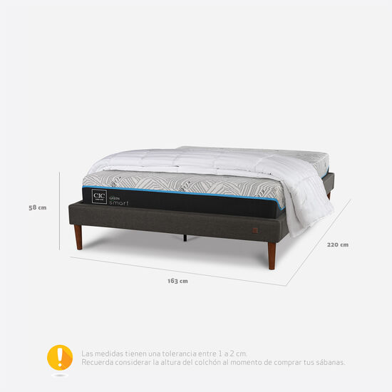 Cama Europea Curve 2 Plazas Smart Green + Almohadas + Plumón