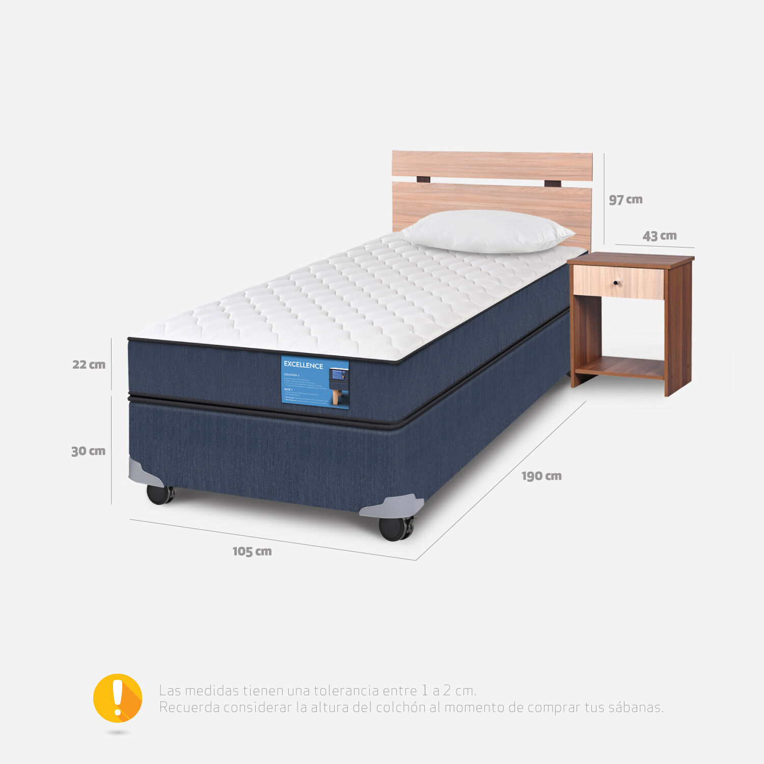 Cama Americana 1.5 Plazas Excellence + Set Olmo + Almohada