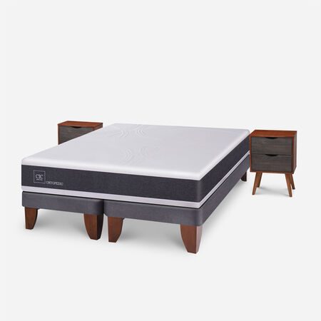 Cama Europea King Ortopedic + Veladores N&iacute;ger