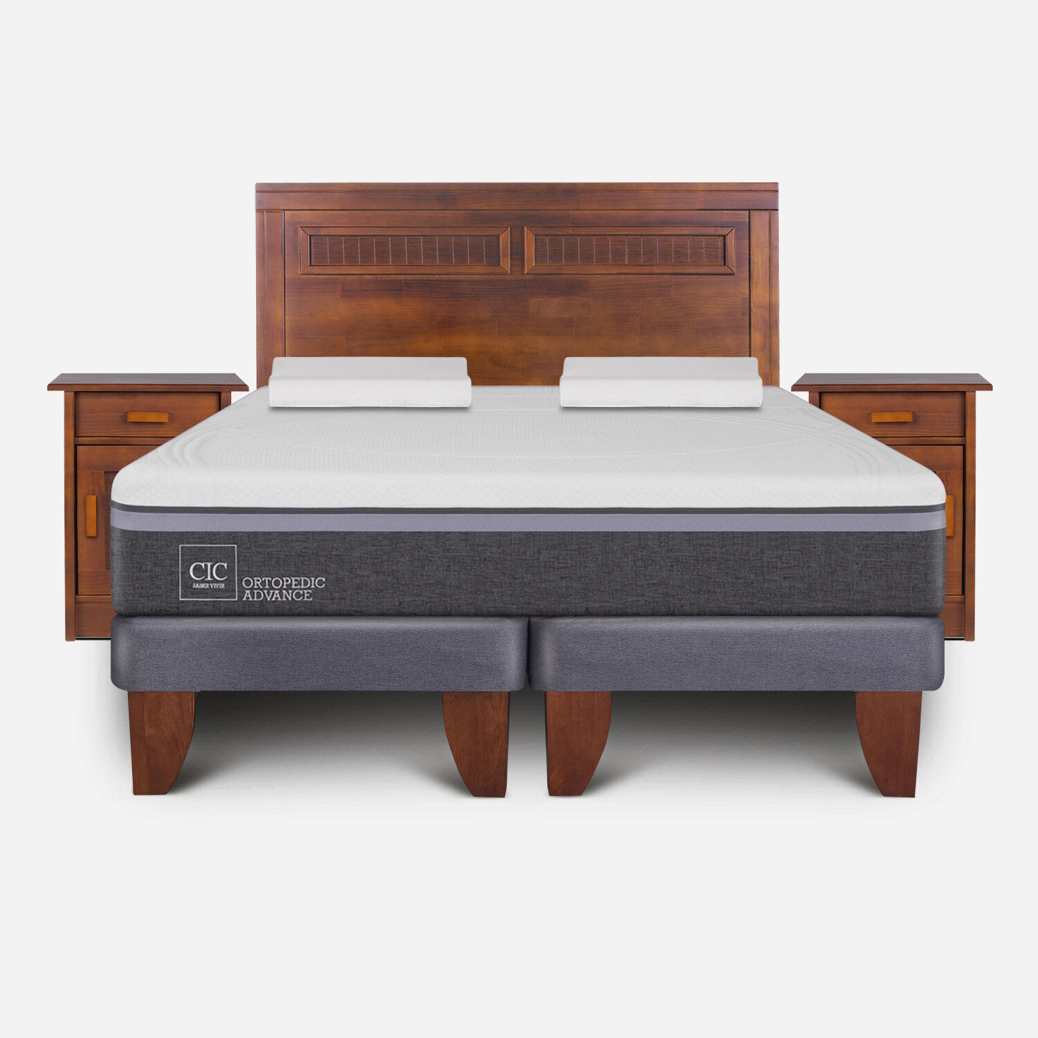 Cama Europea King Ortopedic Advance + Set Milán Caramel + Almohadas Viscoelásticas
