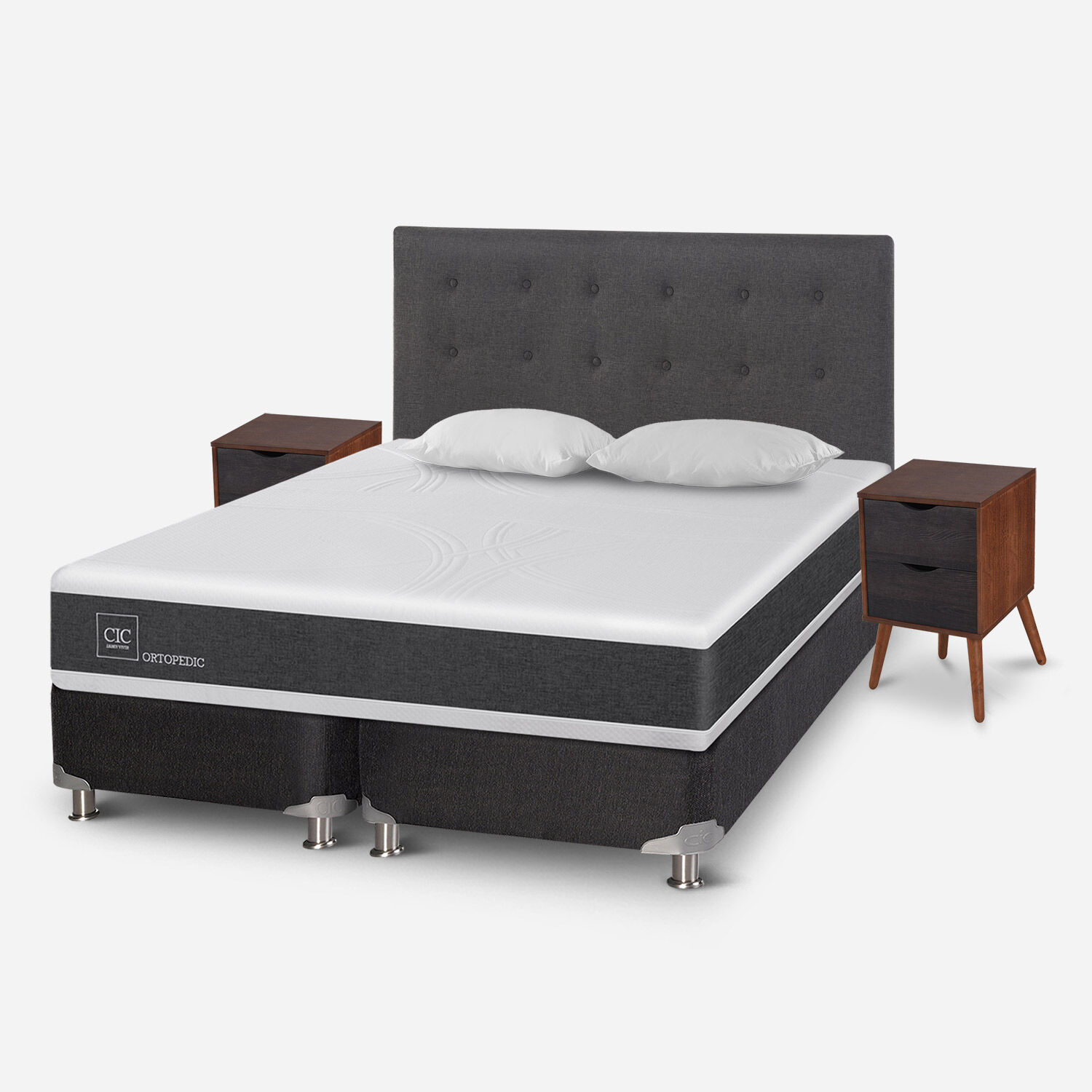 Box Spring 2 Plazas Ortopedic Base Dividida 5 Zonas + Almohadas + Set &Eacute;ufrates