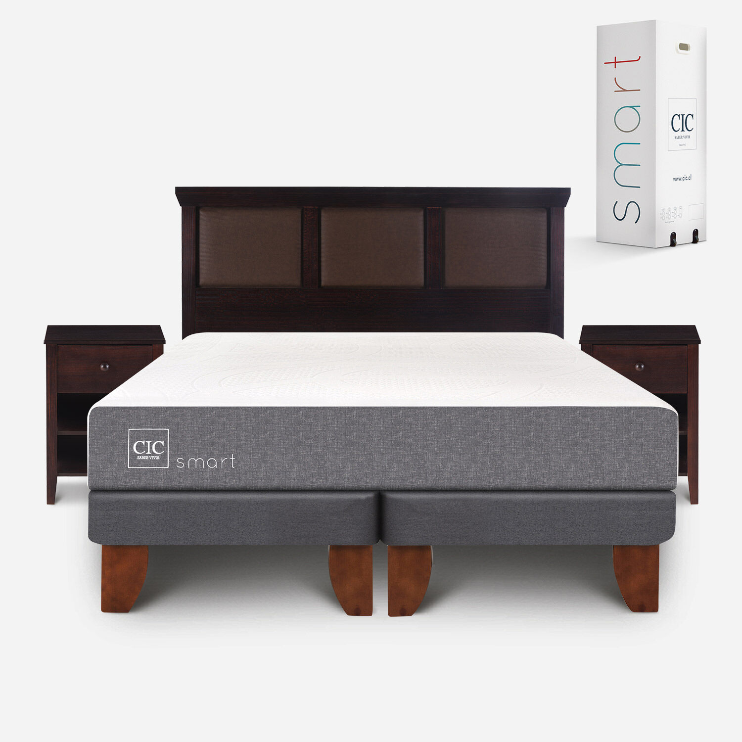 Cama Europea 2 Plazas Smart Base Dividida + Set Torino Chocolate
