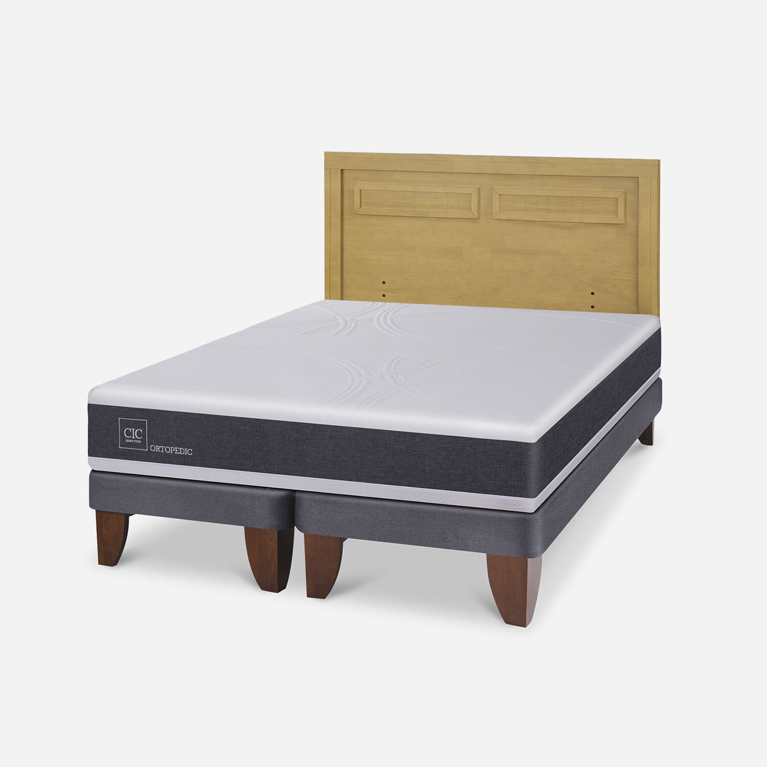 Cama Europea 2 Plazas Ortopedic Base Dividida + Respaldo Mil&aacute;n Mostaza