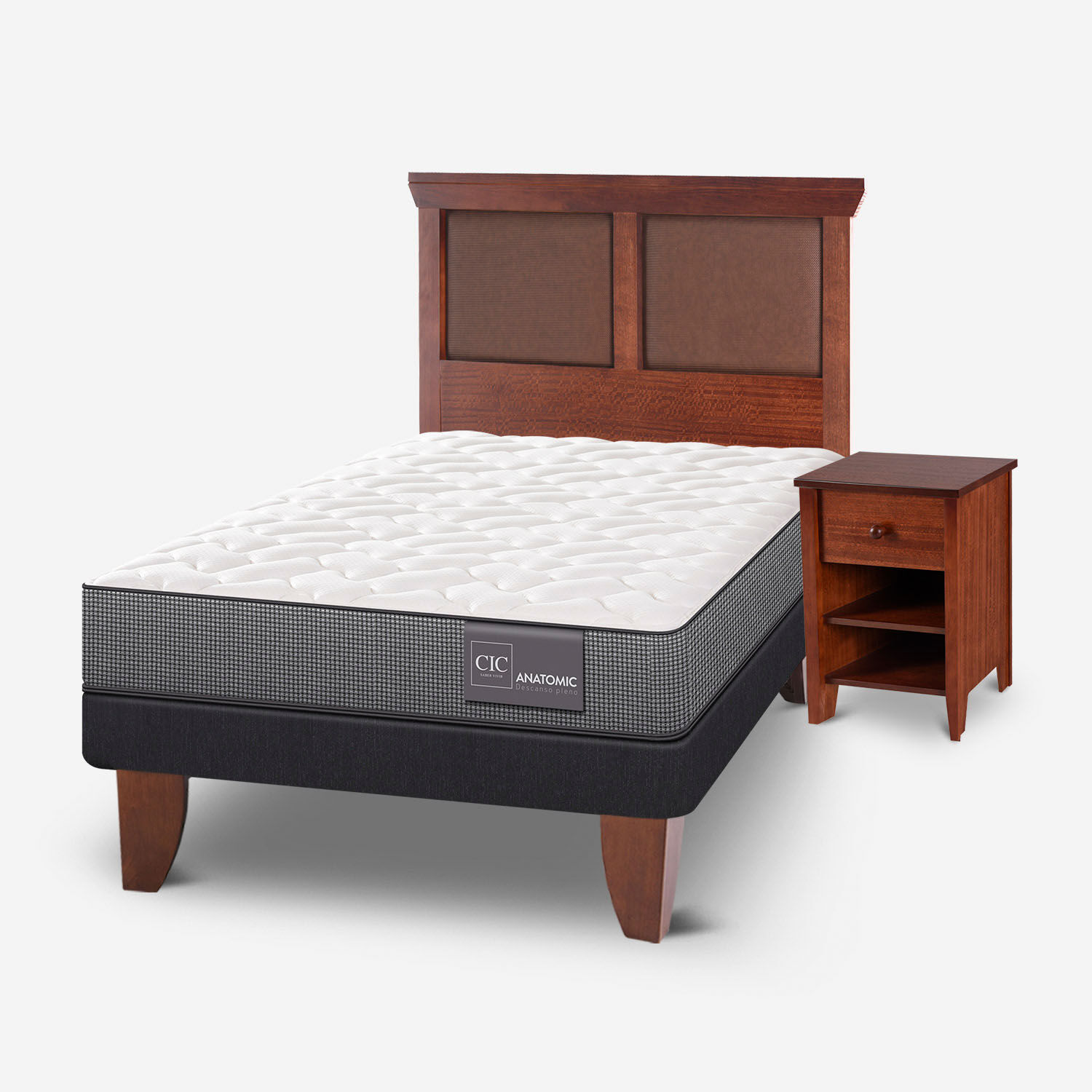 Cama Europea 1,5 Plazas Anatomic + Set Torino Caramel