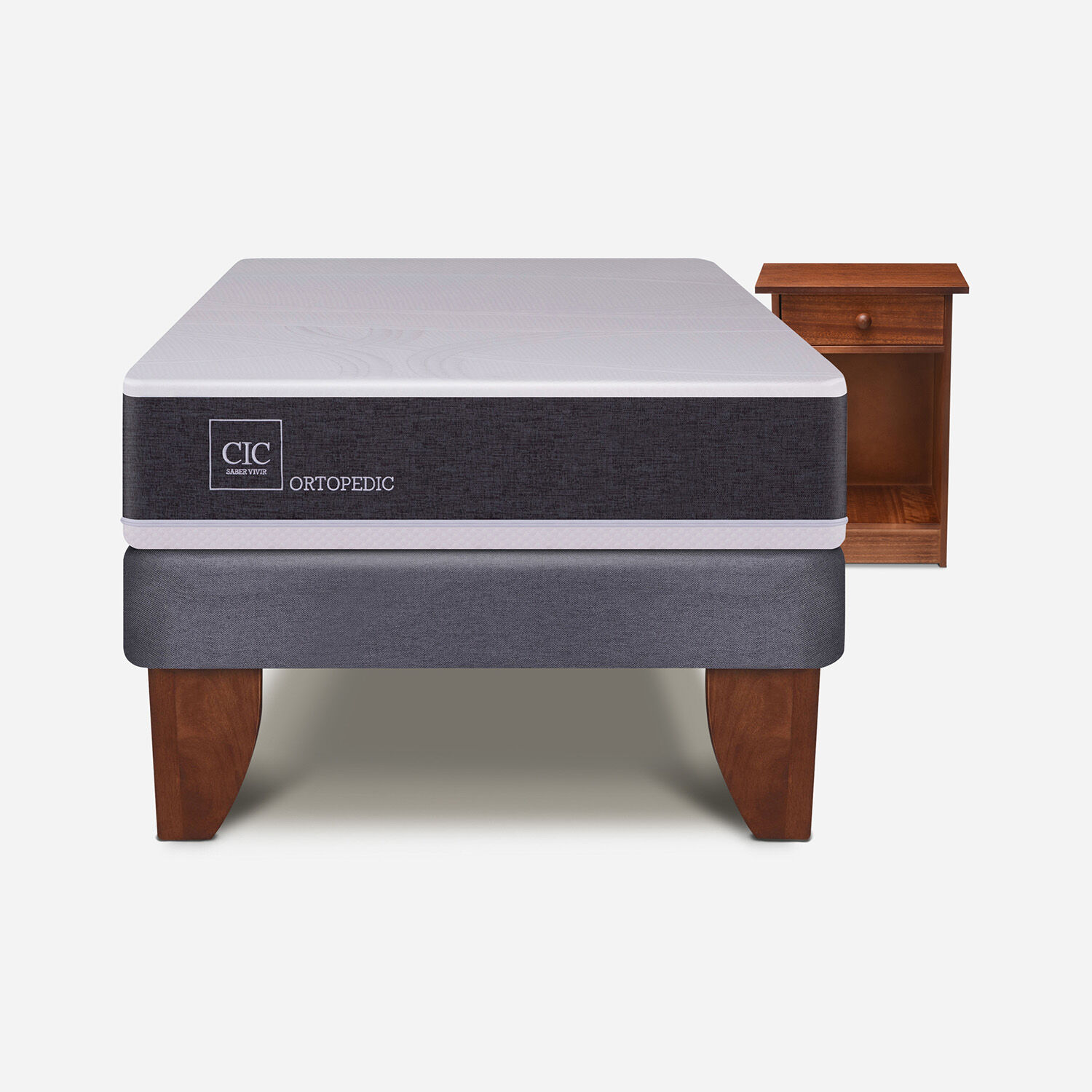 Cama Europea 1,5 Plazas Ortopedic + Velador New Villarrica