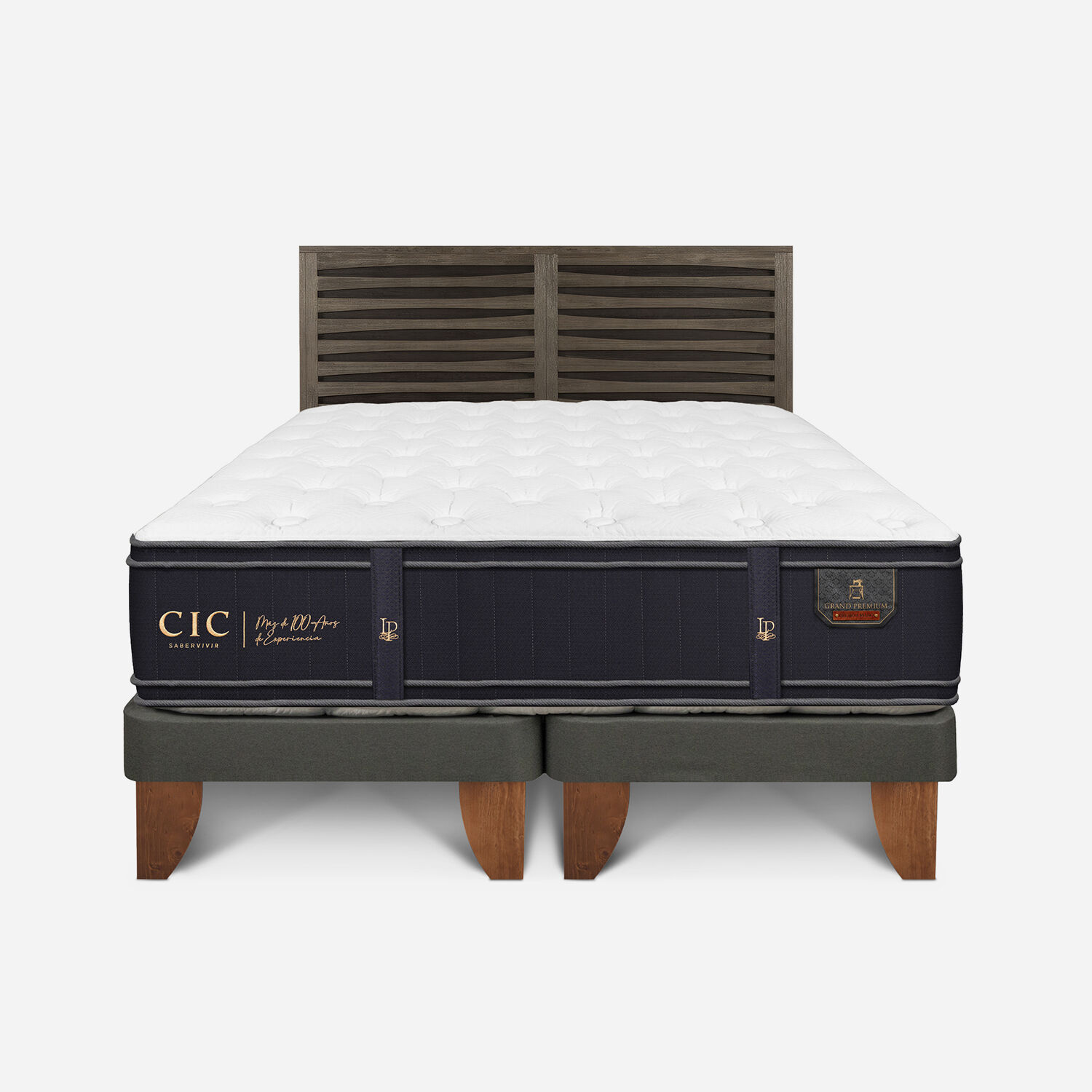 Cama Europea 2 Plazas Grand Premium Base Dividida + Respaldo Rhone