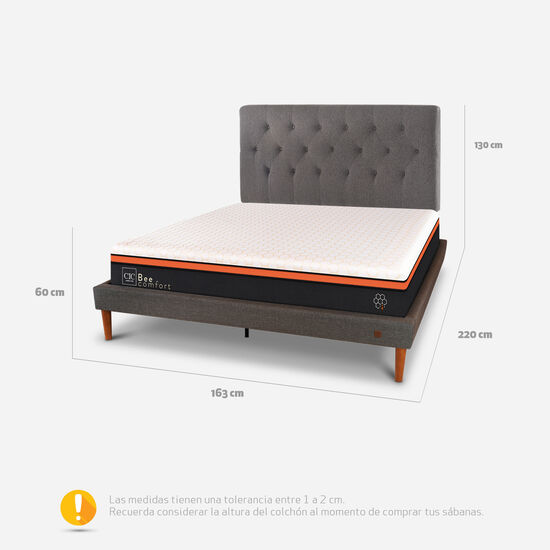 Cama Europea Curve 2 Plazas Bee Comfort + Respaldo kavery