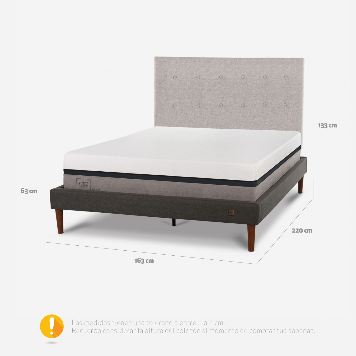 Cama Europea Curve 2 Plazas Balance + Respaldo Tigris