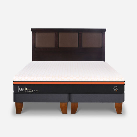Cama Europea 2 Plazas Bee Comfort + Respaldo New Torino Choc