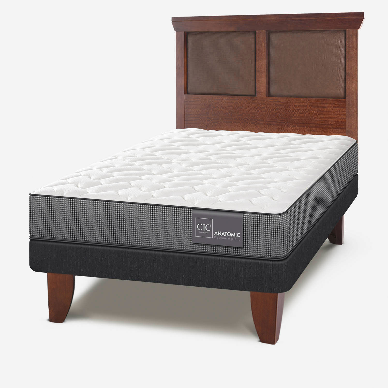 Cama Europea 1,5 Plazas Anatomic + Respaldo Torino Caramel