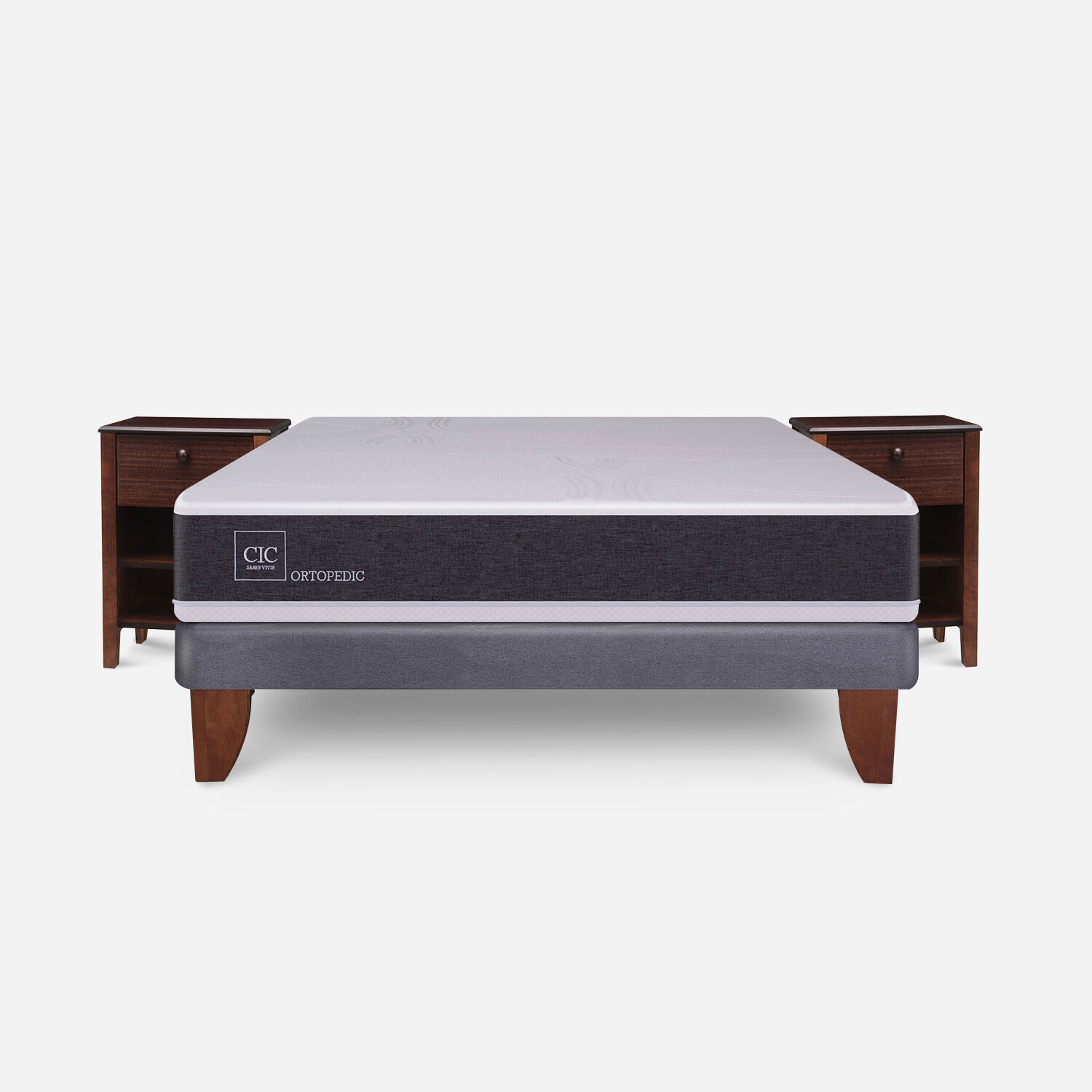 Cama Europea 2 Plazas Ortopedic Base Normal + Veladores Torino Chocolate
