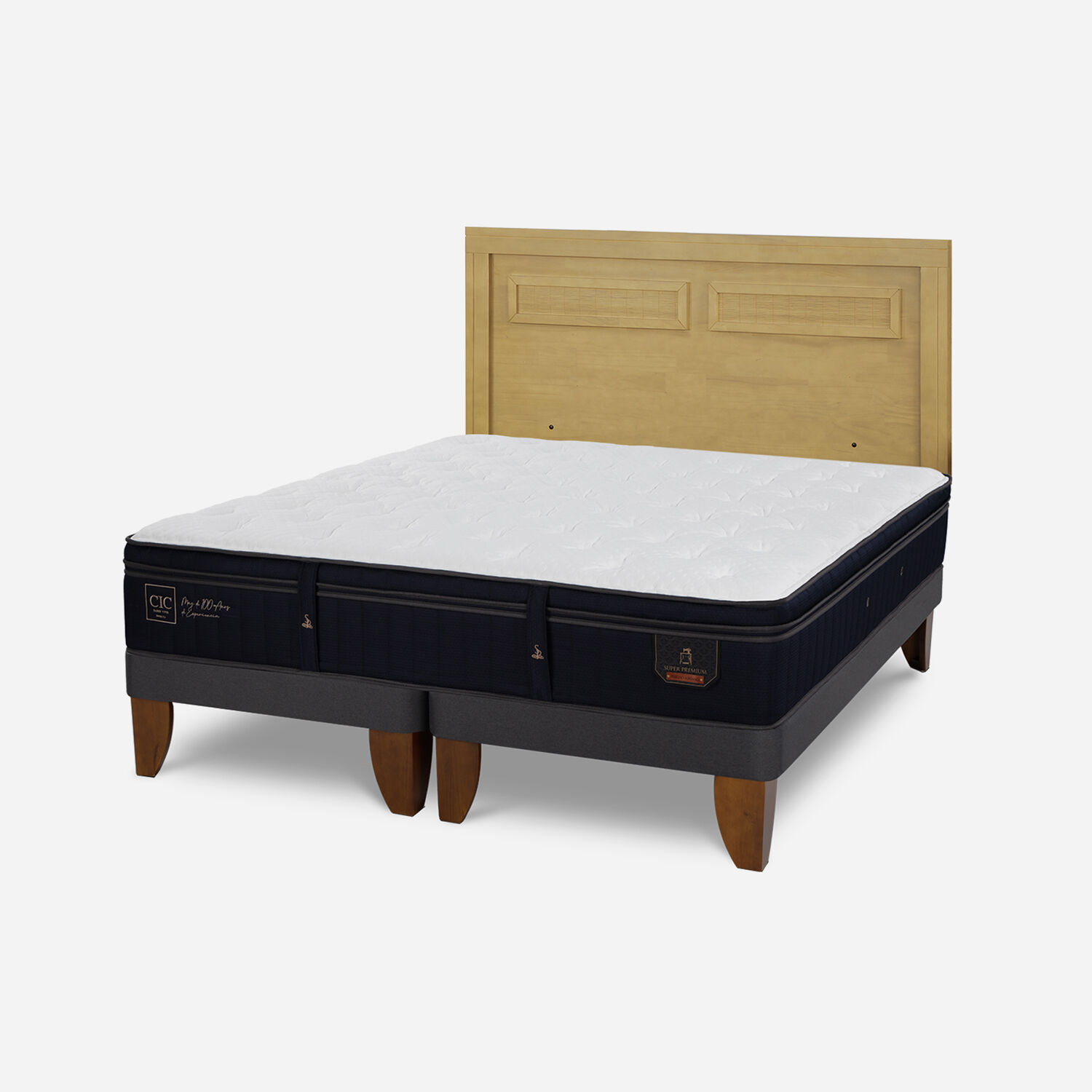 Cama Europea King Super Premium Respaldo Milán Mostaza