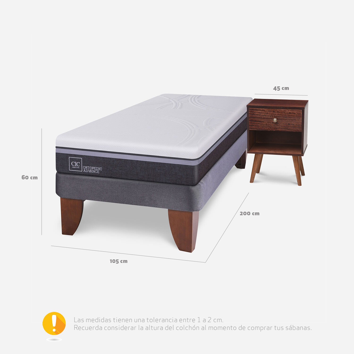Cama Europea 1,5 Plazas Ortopedic Advance + Velador M&uacute;nich Chocolate