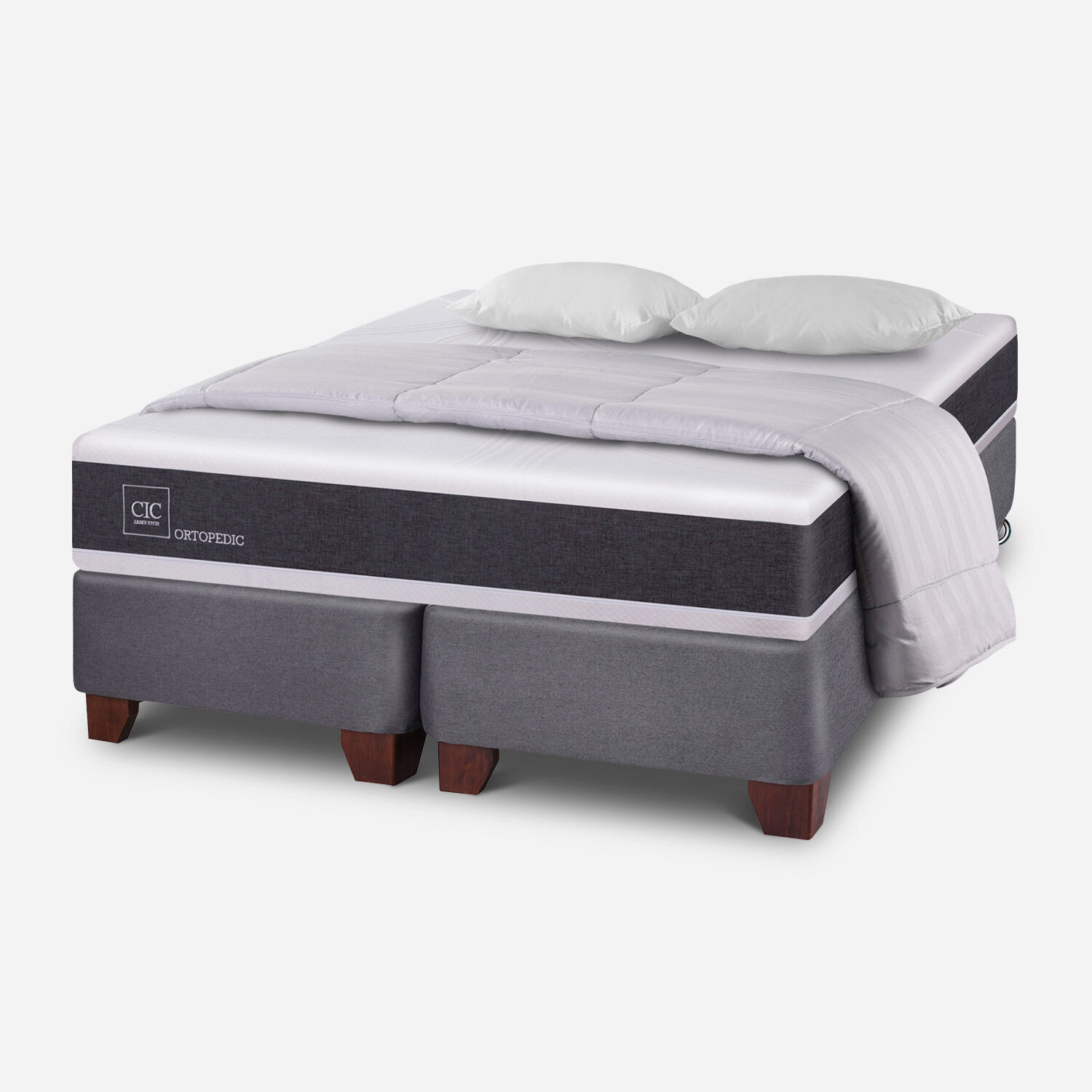 Box Spring 2 Plazas Ortopedic Base Dividida + Almohadas + Plum&oacute;n