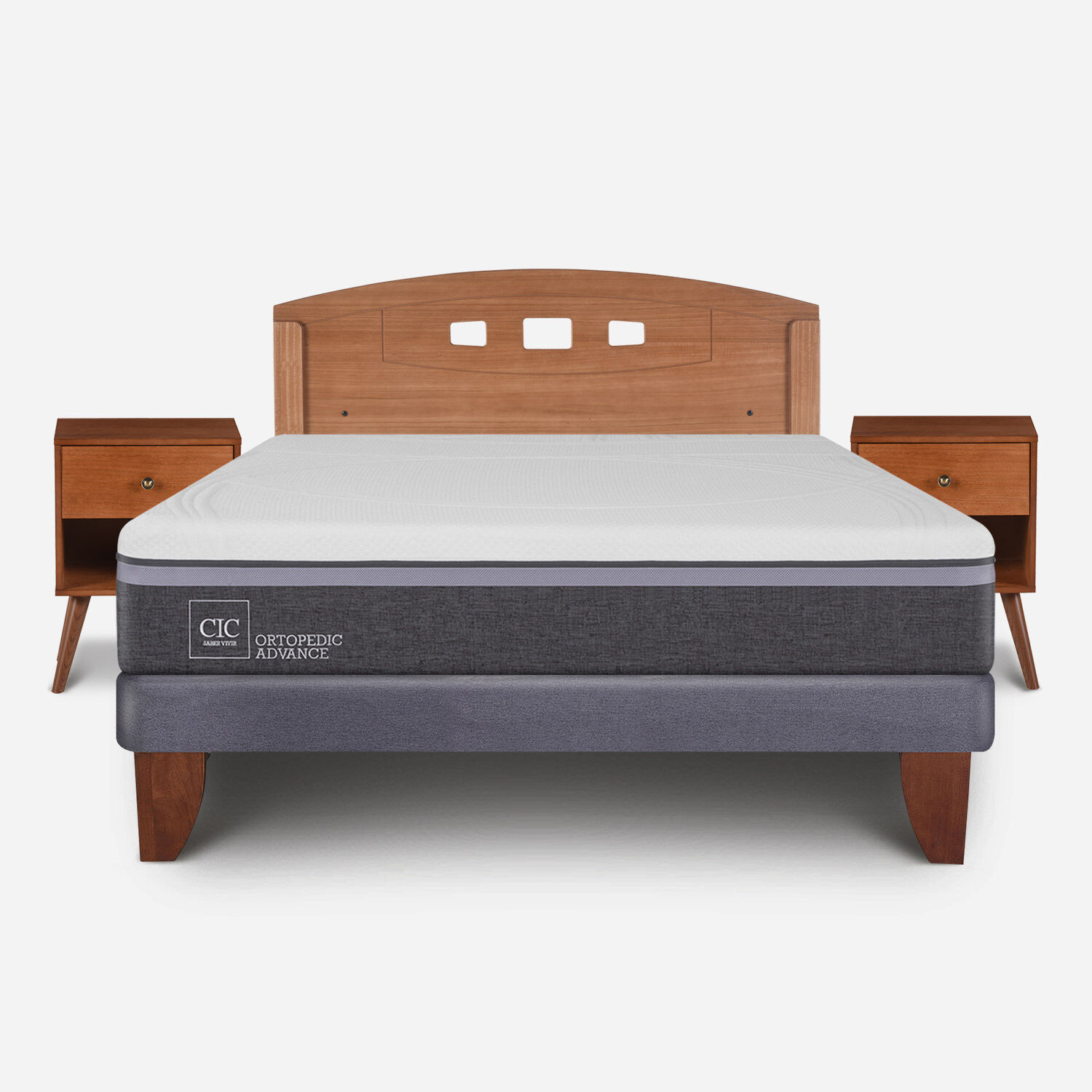 Cama Europea 2 Plazas Ortopedic Advance Base Normal + Set Gales Caramel