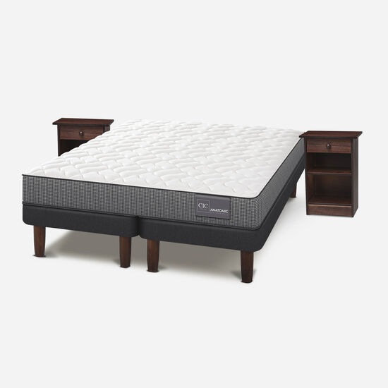 Cama Europea 2 Plazas Base Dividida Anatomic + Veladores Dublín Choc
