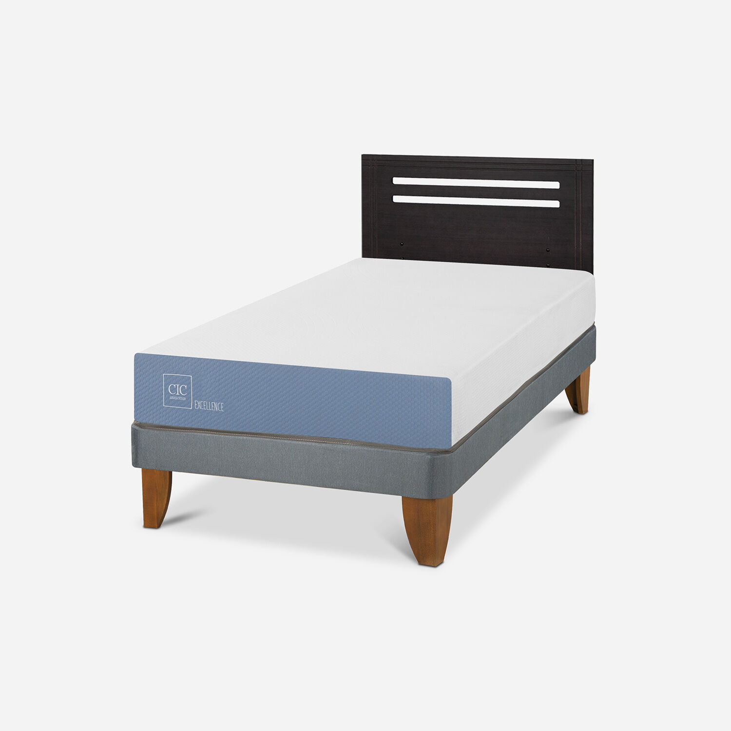 Cama Europea 1,5 Plazas Excellence + Respaldo Múnich Negro