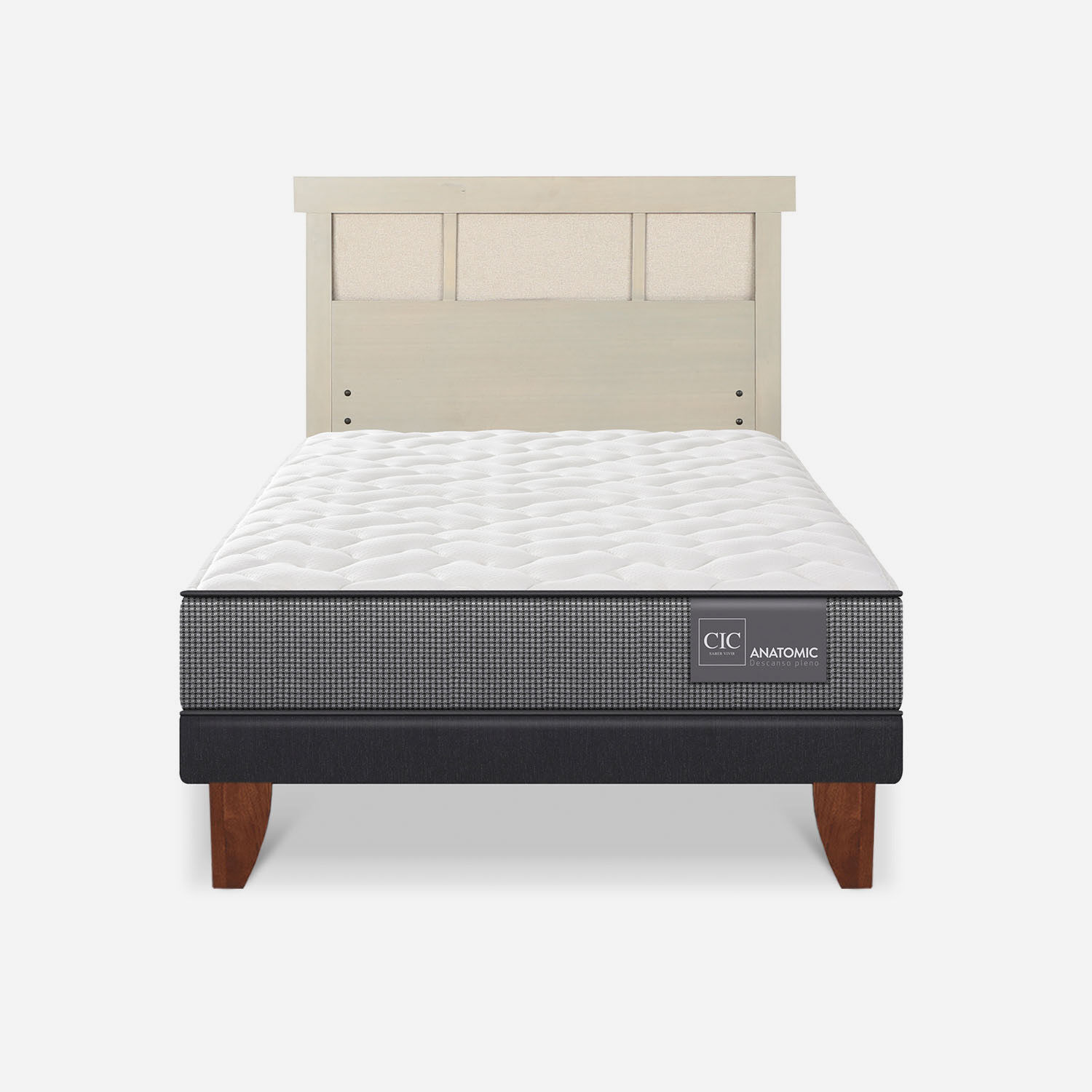 Cama Europea 1,5 Plazas Anatomic + Respaldo Dublín Alpino