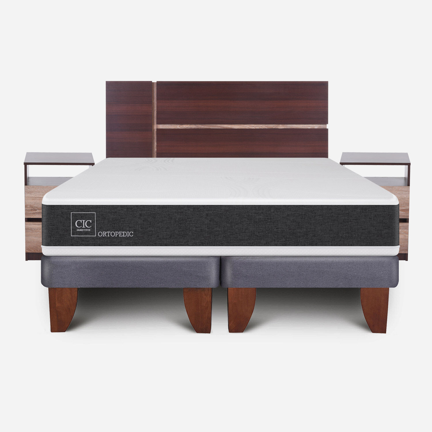 Cama Europea 2 Plazas Ortopedic Base Dividida + Set Enio