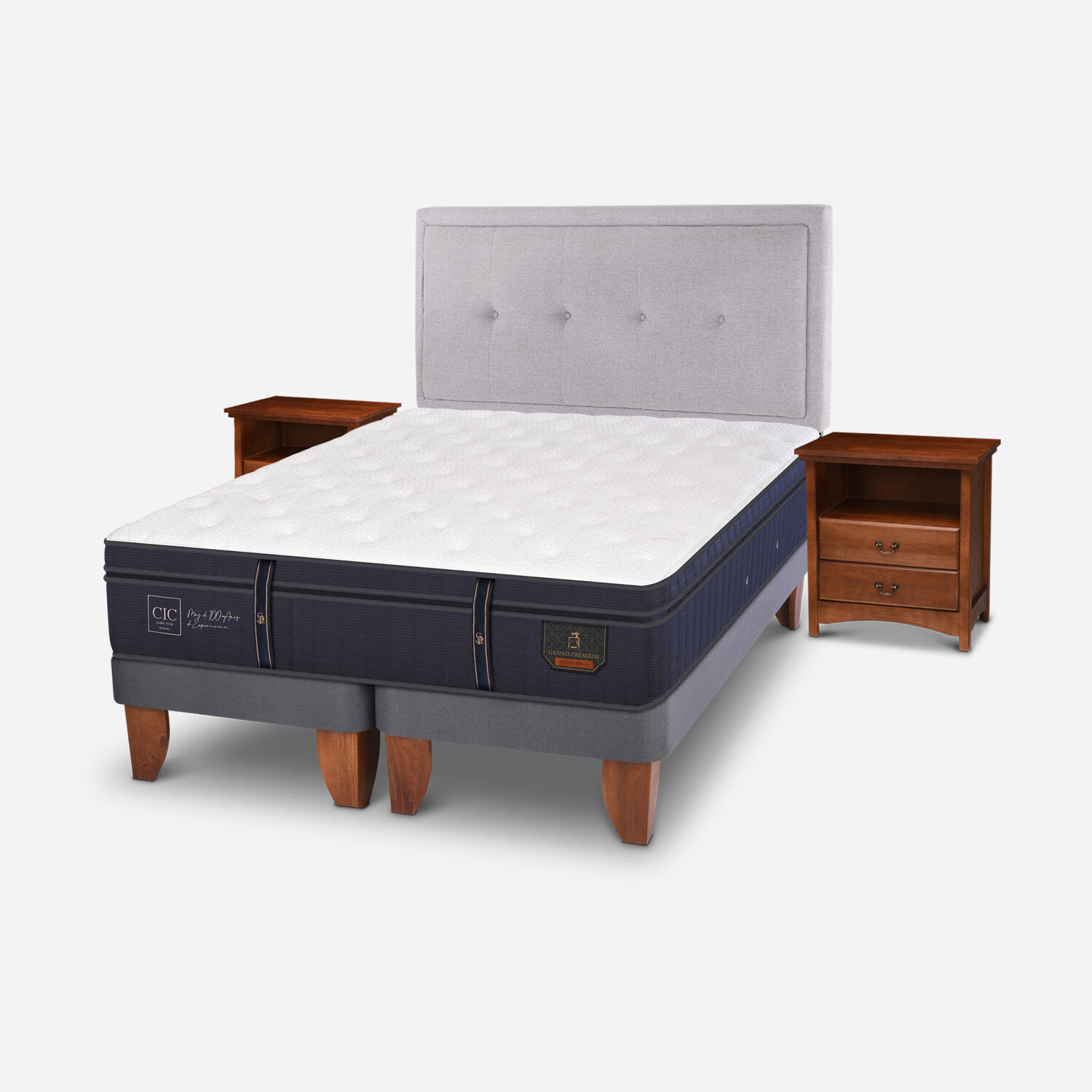 Cama Europea 2 Plazas Grand Premium Base Dividida + Set Ganges