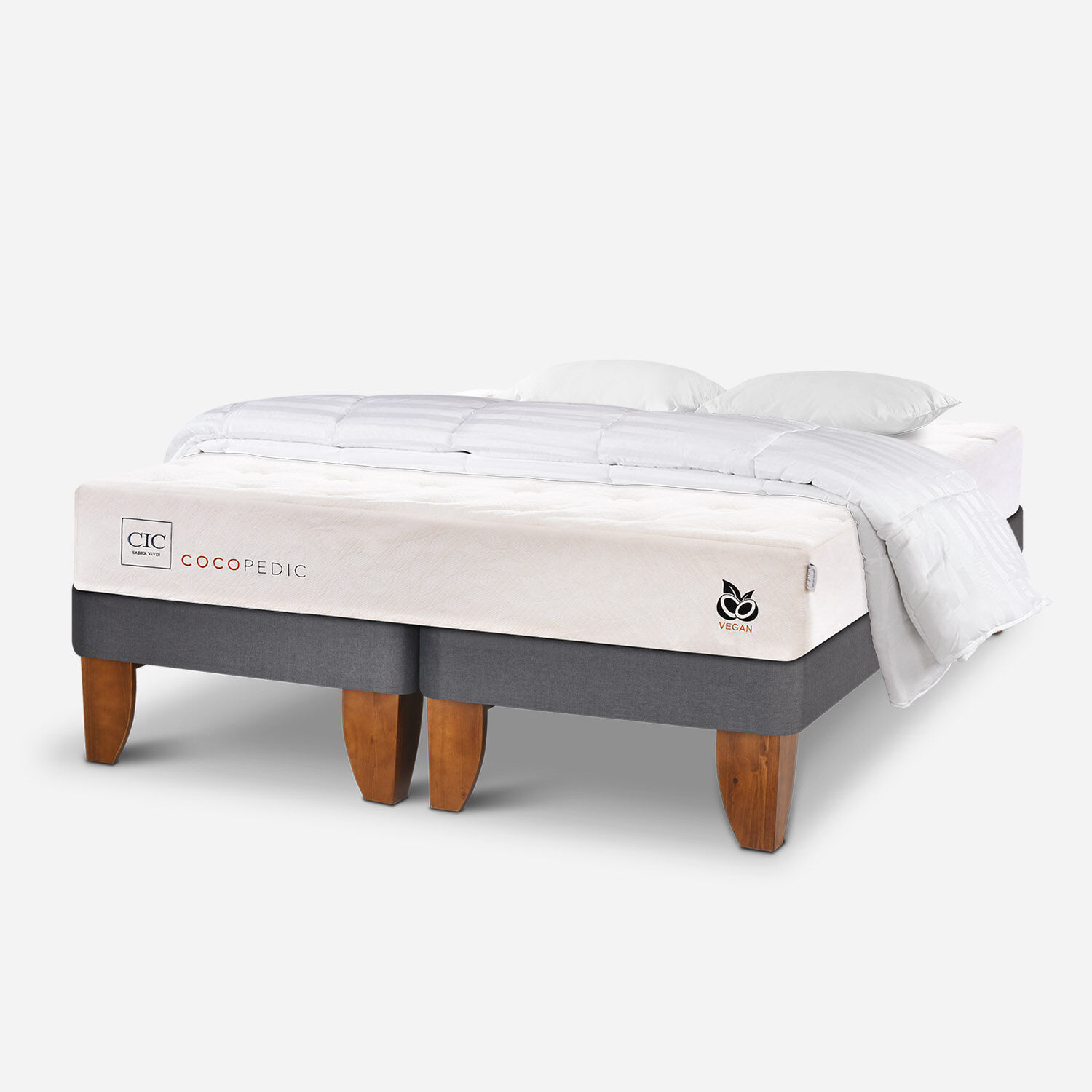 Cama Europea 2 Plazas Cocopedic + Almohadas + Plumón
