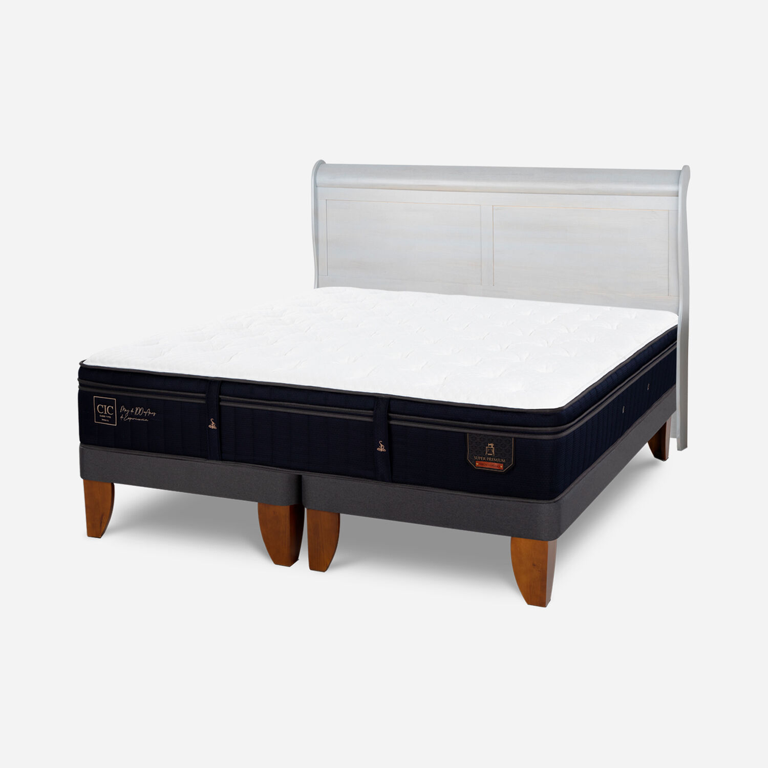 Cama Europea 2 Plazas Super Premium Base Dividida + Respaldo Miró Alpino