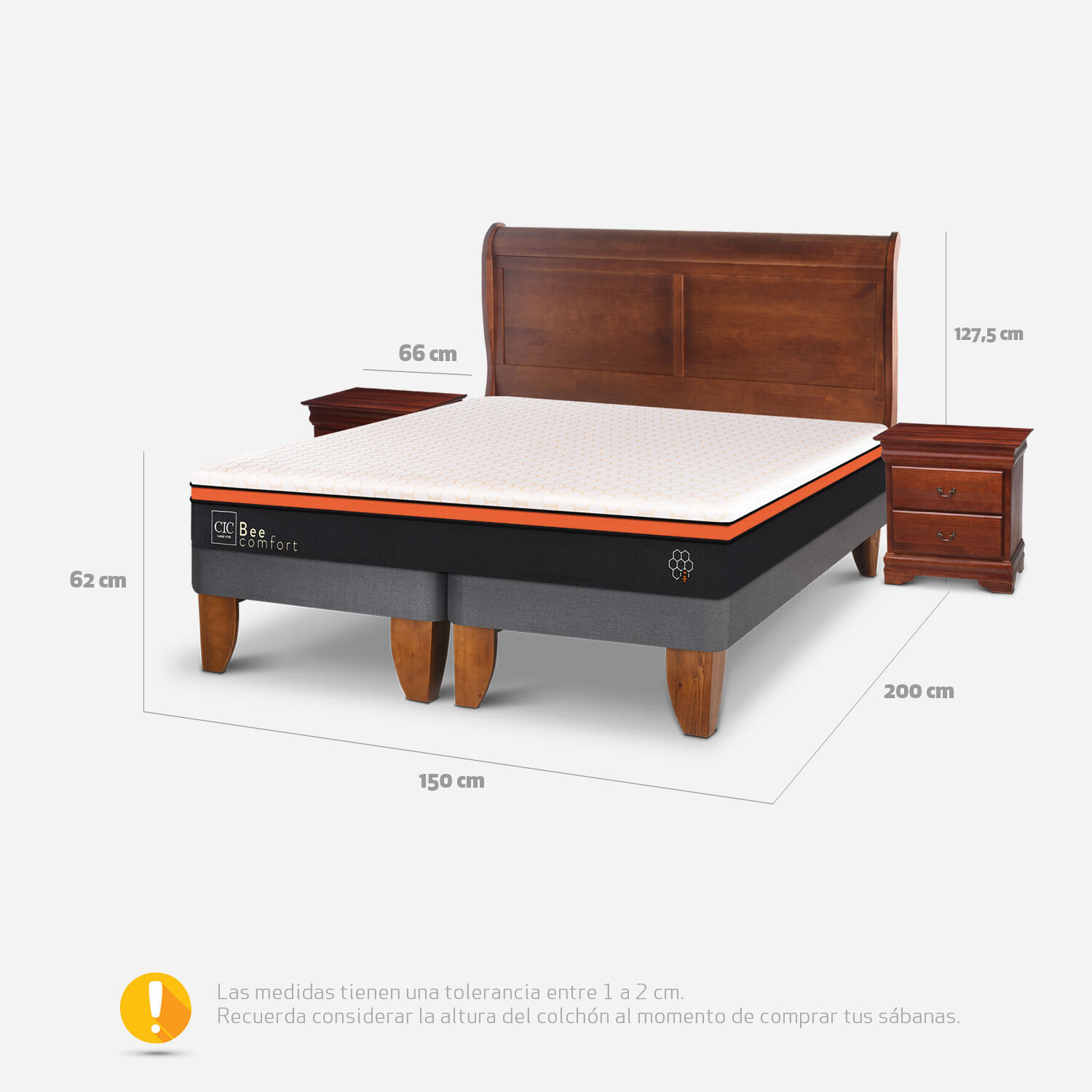 Cama Europea 2 Plazas Bee Comfort + Set Miro