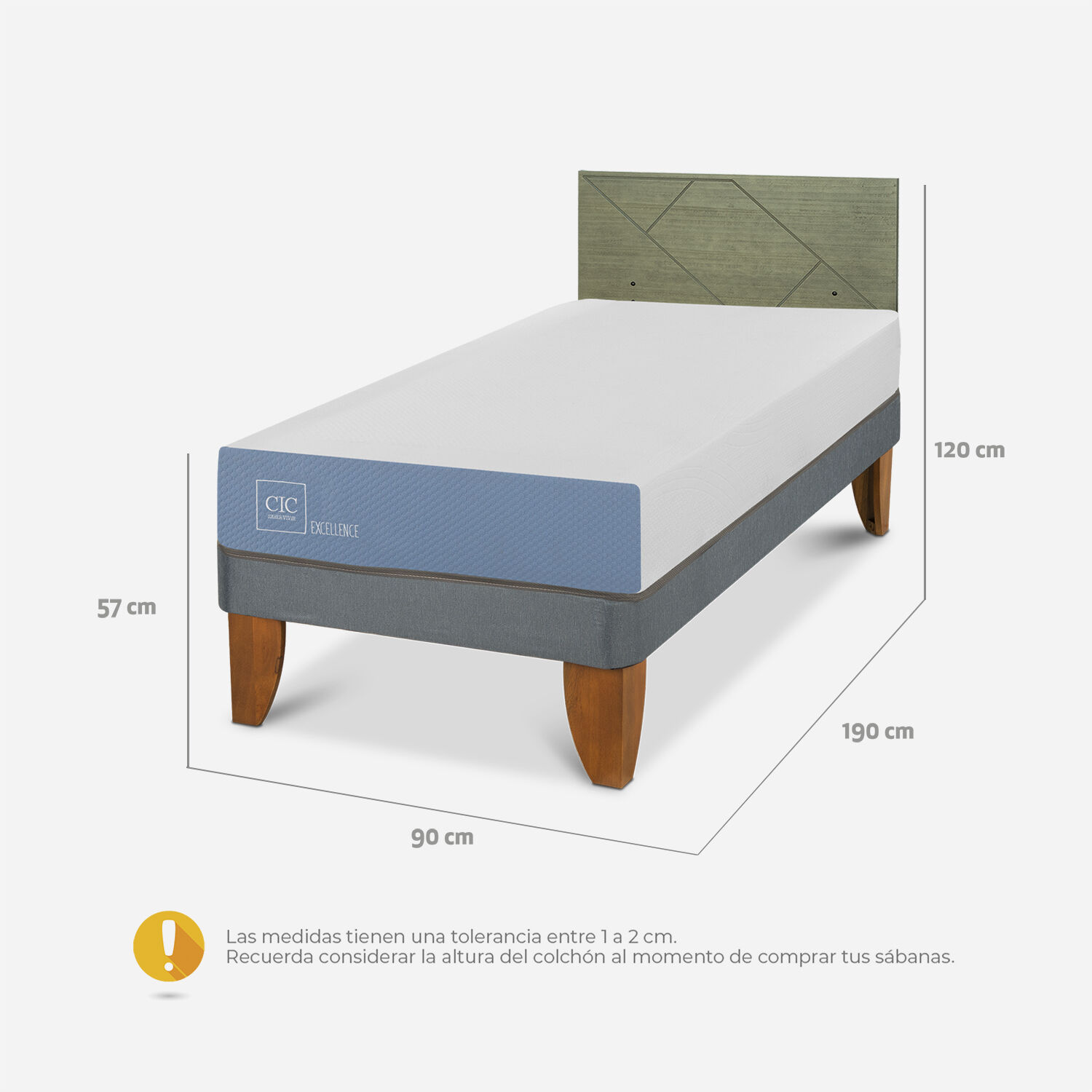 Cama Europea 1 Plaza Excellence + Respaldo Villarrica Olivo